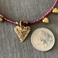 Necklace “Bohemian Heart” Hand cast Bronze Heart, Garnets, Bronze Puffed hearts, Gift idea, Valentines Day, Bridal Jewelry, Reiki charged