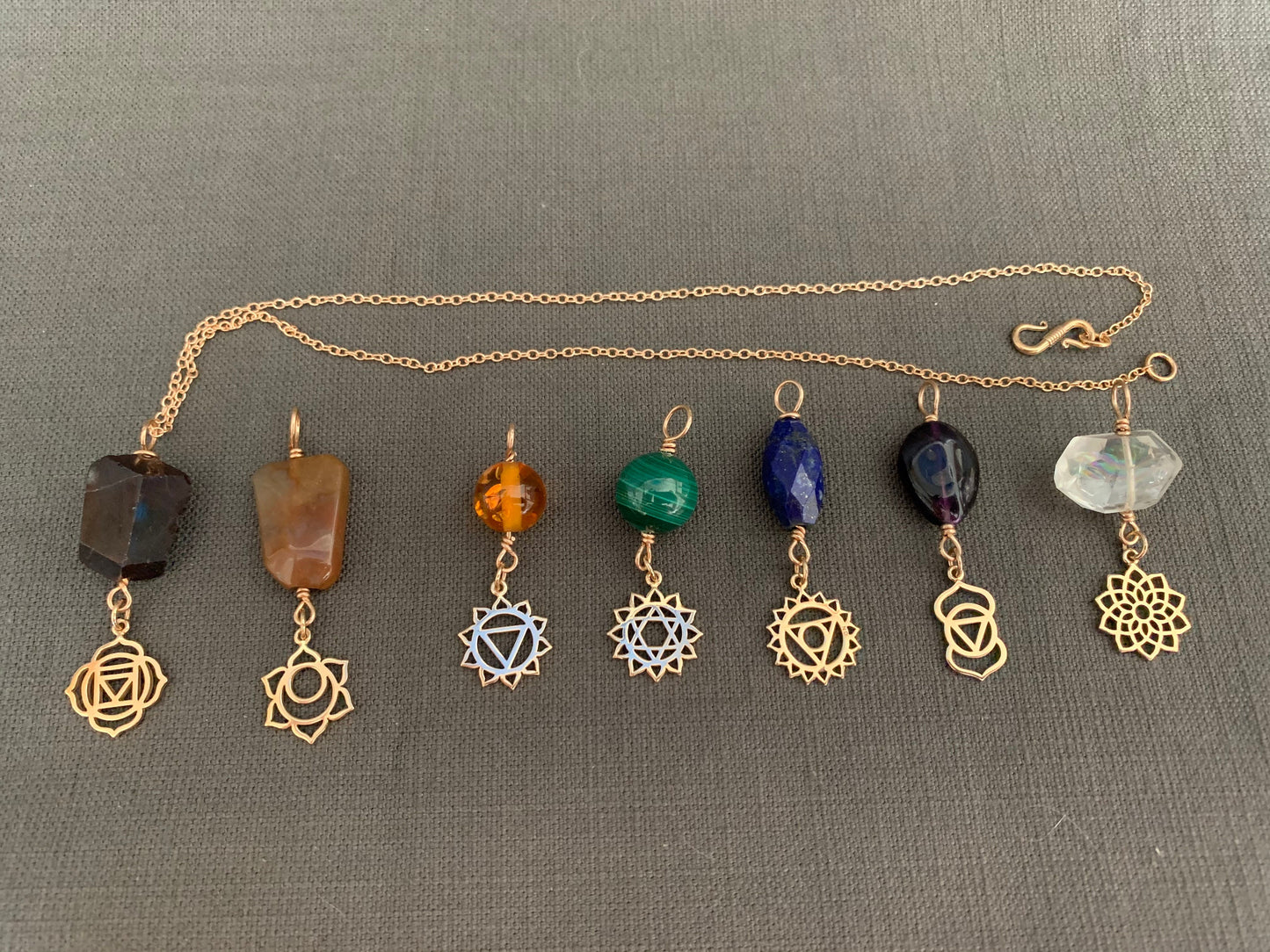 Chakra pendants, Bronze Chakra Charms, Chakra Gemstones, Reiki charged, Chakra Jewelry, Gender Neutral, Gift Idea, Yoga Jewelry, Healing