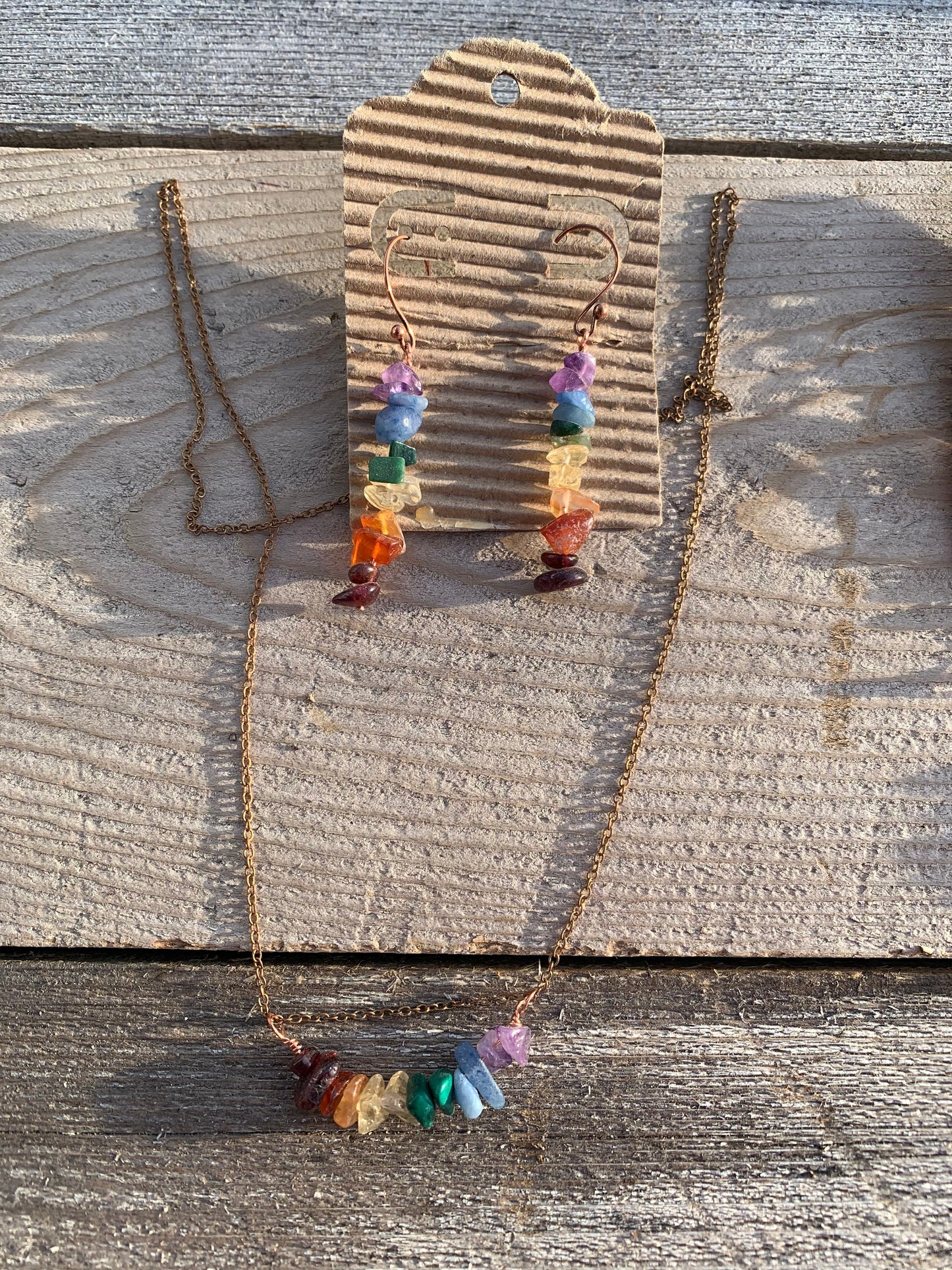 Necklace “Delicate Rainbow” Pride necklace, LGBTQ+ jewelry, Rainbow Pendant, Copper chain, Gender Neutral, Semi Precious stone chips