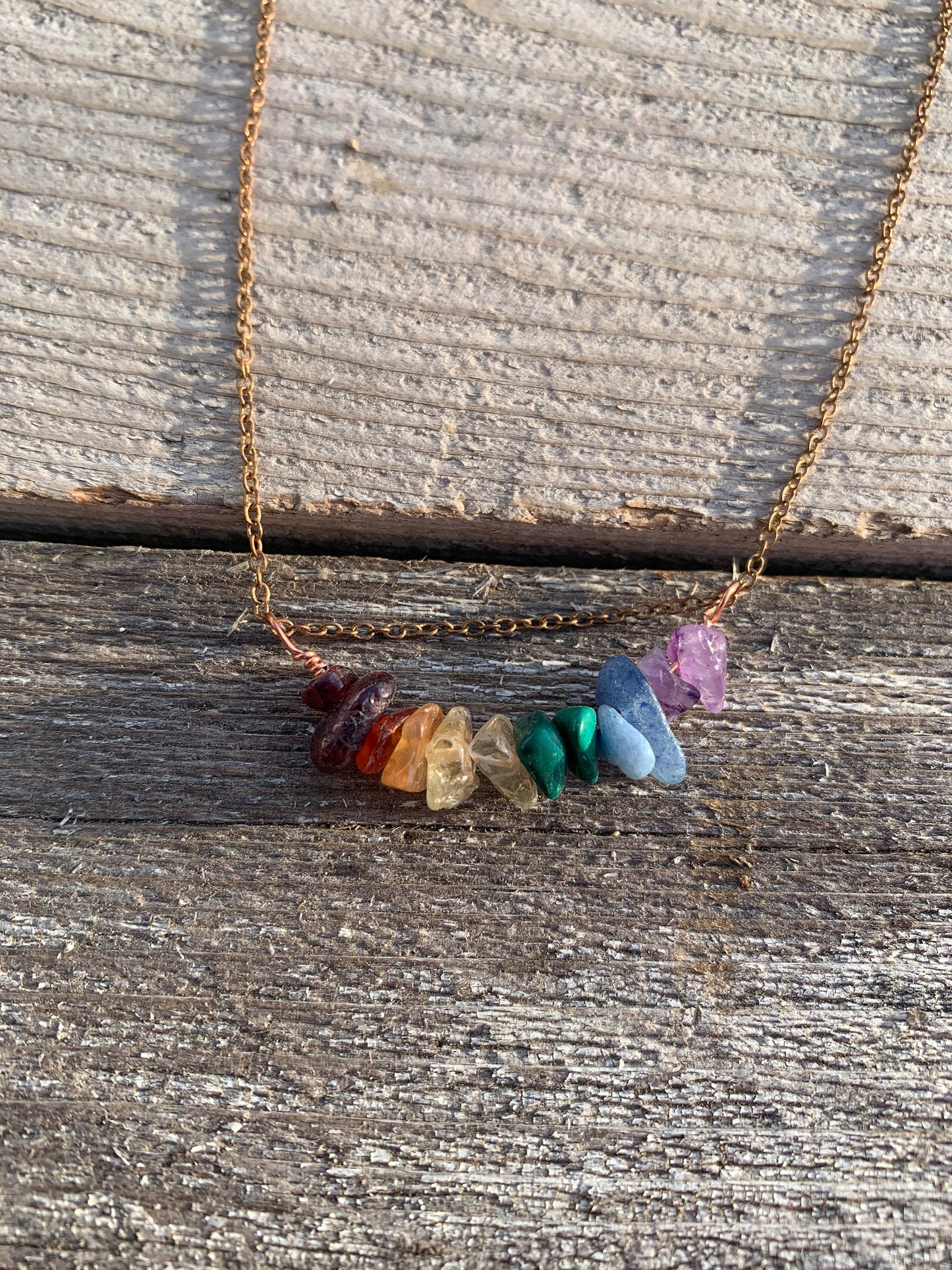 Necklace “Delicate Rainbow” Pride necklace, LGBTQ+ jewelry, Rainbow Pendant, Copper chain, Gender Neutral, Semi Precious stone chips