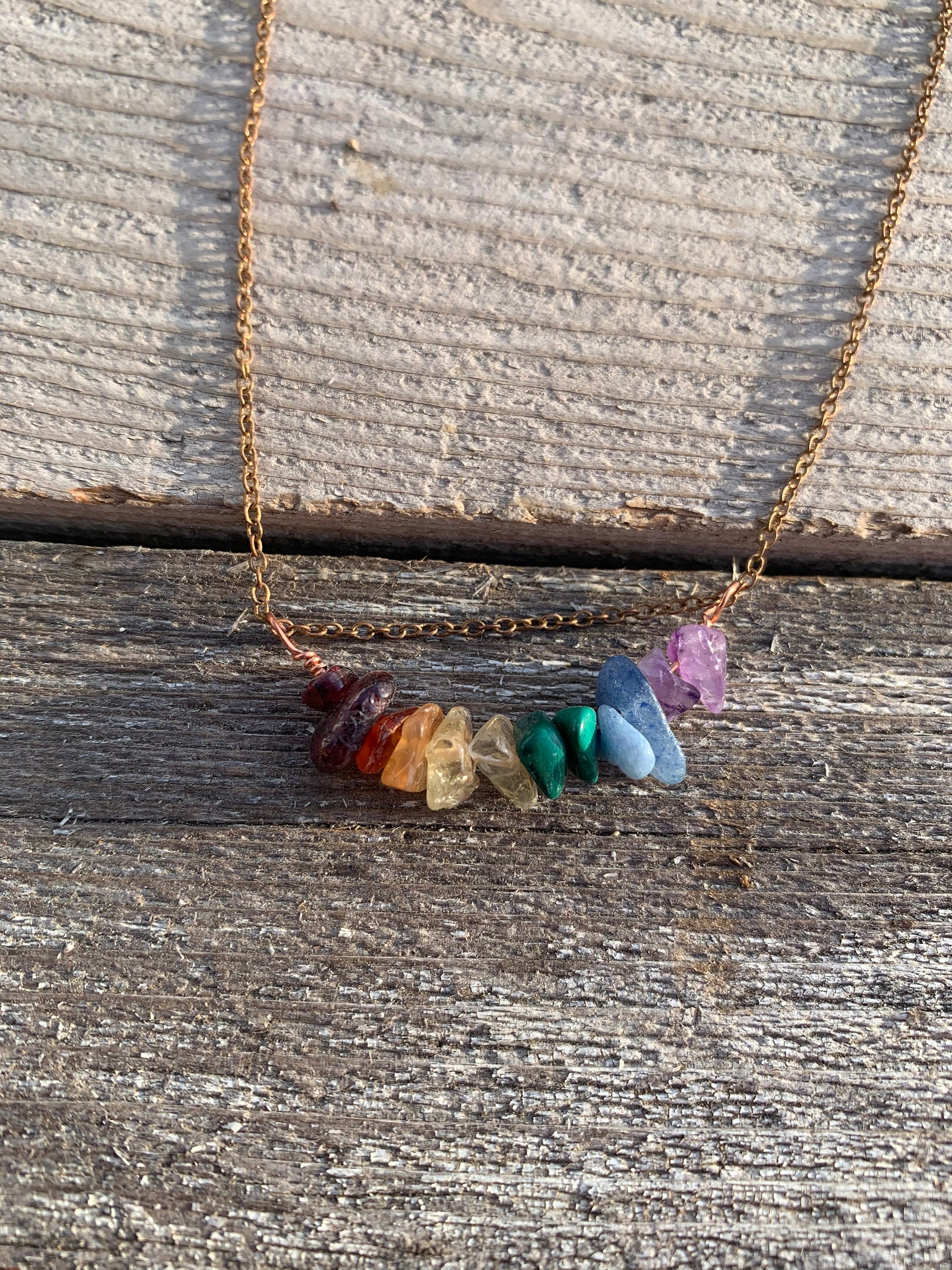 Necklace “Delicate Rainbow” Pride necklace, LGBTQ+ jewelry, Rainbow Pendant, Copper chain, Gender Neutral, Semi Precious stone chips