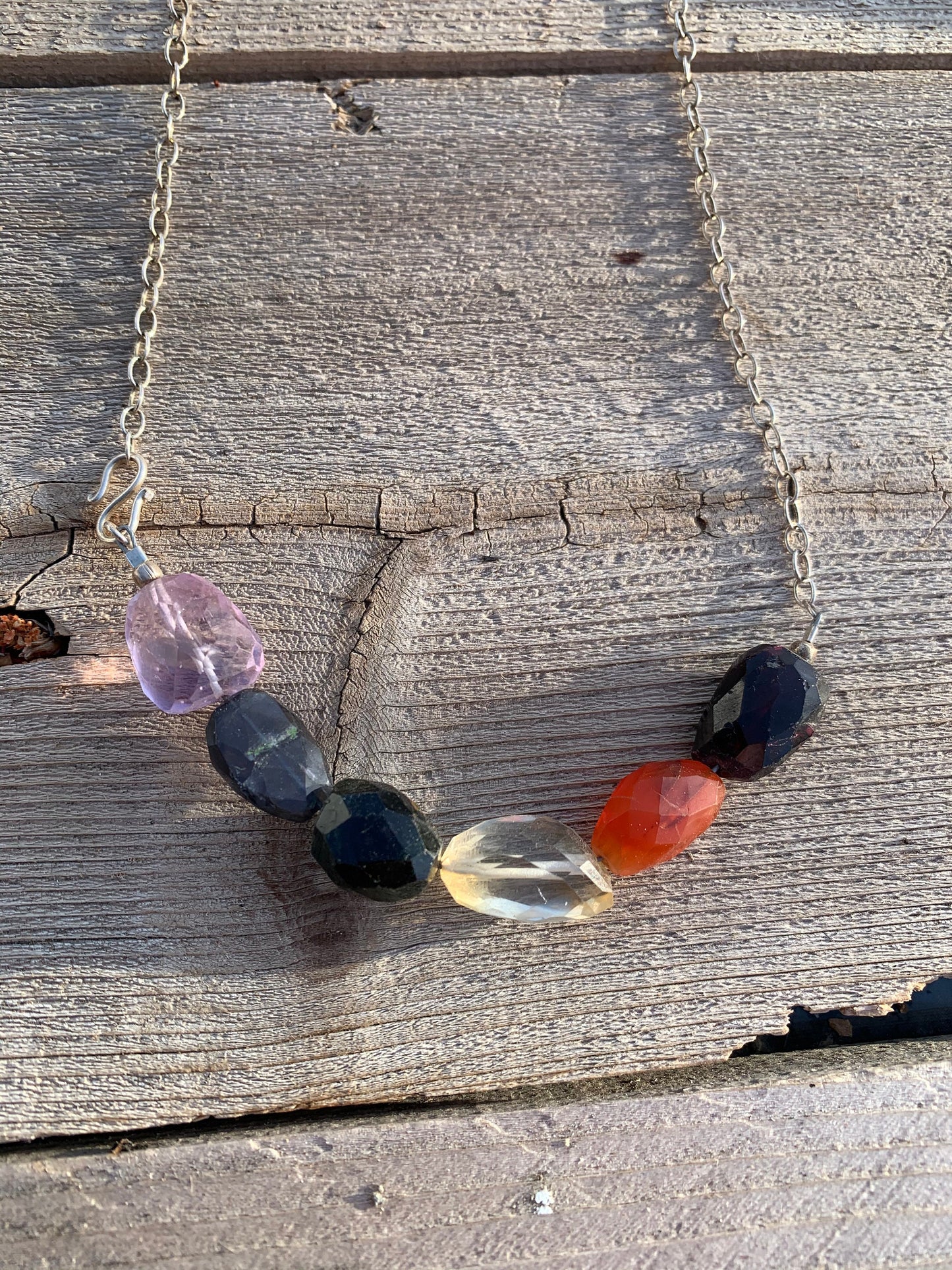 Necklace “Traditional Rainbow” Pride jewelry, Gender Neutral, LGBTQ+ Necklace, Garnet, Carnelian, Citrine, GreenTourmaline, Iolite, Amethyst