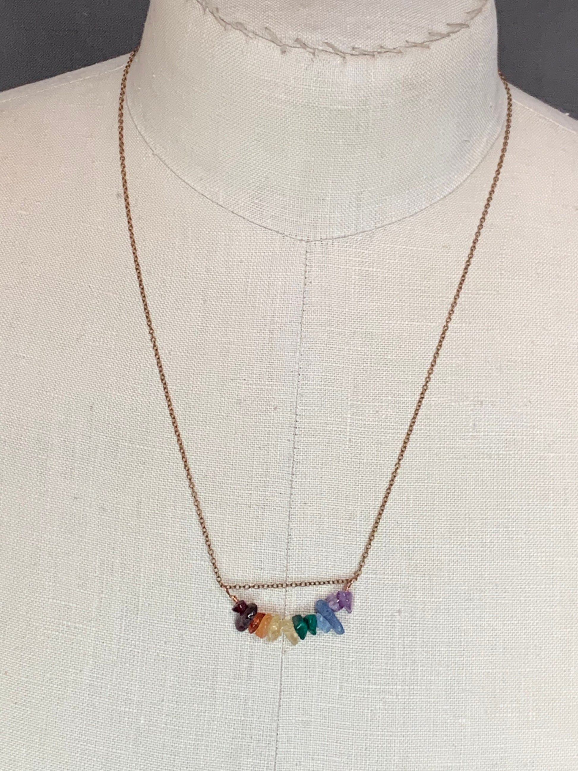 Necklace “Delicate Rainbow” Pride necklace, LGBTQ+ jewelry, Rainbow Pendant, Copper chain, Gender Neutral, Semi Precious stone chips