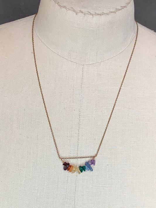 Necklace “Delicate Rainbow” Pride necklace, LGBTQ+ jewelry, Rainbow Pendant, Copper chain, Gender Neutral, Semi Precious stone chips