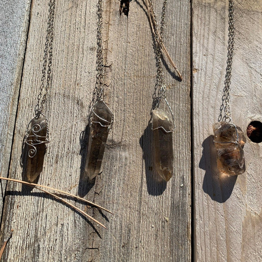 Crystal pendants, Smoky Quartz Crystals, Sterling Silver, Gender Neutral Jewelry, Grounding Crystals, Reiki charged, Gift Idea, Root Chakra