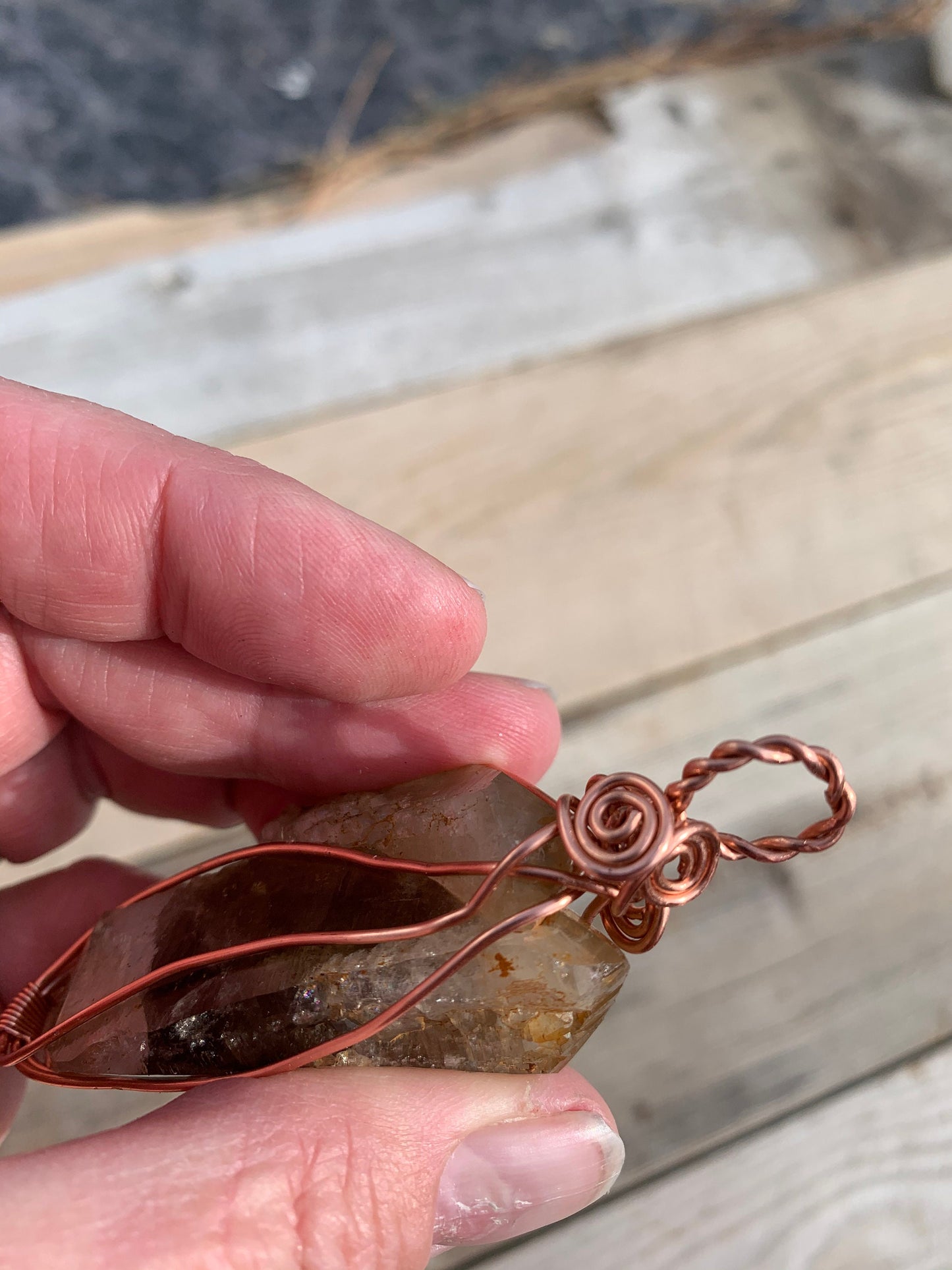 Smoky Quartz cluster pendant, Copper wire, Raw Crystal, Gender Neutral, Root Chakra, Grounding stone, Reiki Charged, Crystal pendant