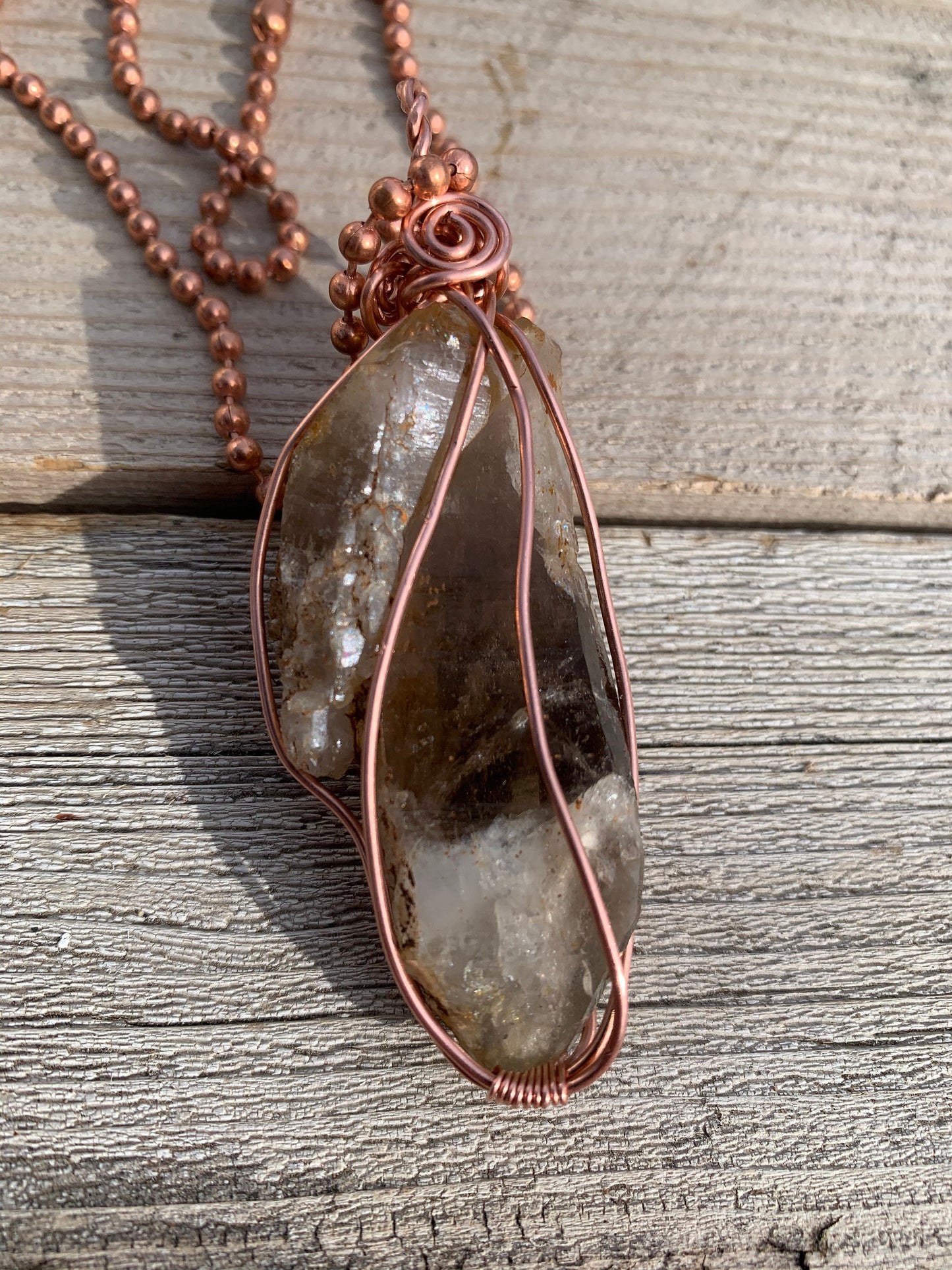 Smoky Quartz cluster pendant, Copper wire, Raw Crystal, Gender Neutral, Root Chakra, Grounding stone, Reiki Charged, Crystal pendant