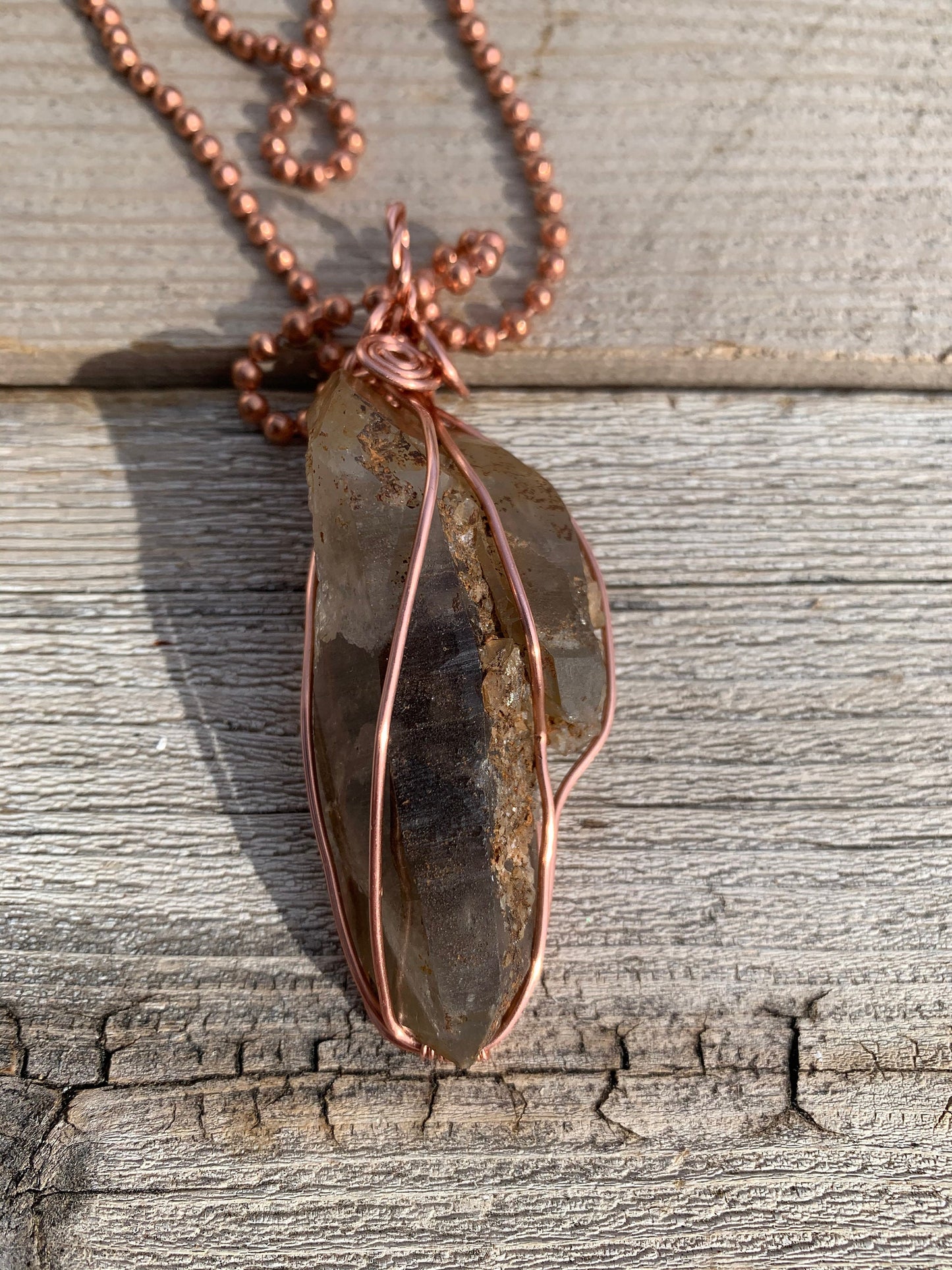 Smoky Quartz cluster pendant, Copper wire, Raw Crystal, Gender Neutral, Root Chakra, Grounding stone, Reiki Charged, Crystal pendant