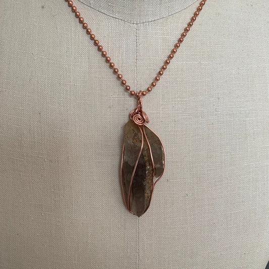 Smoky Quartz cluster pendant, Copper wire, Raw Crystal, Gender Neutral, Root Chakra, Grounding stone, Reiki Charged, Crystal pendant