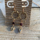 Earrings “Heart Drops” Hand cast Heart charms, Garnets, Bronze Twist links, Valentines Day gift, Zoom Earrings, Reiki charged, Gift idea