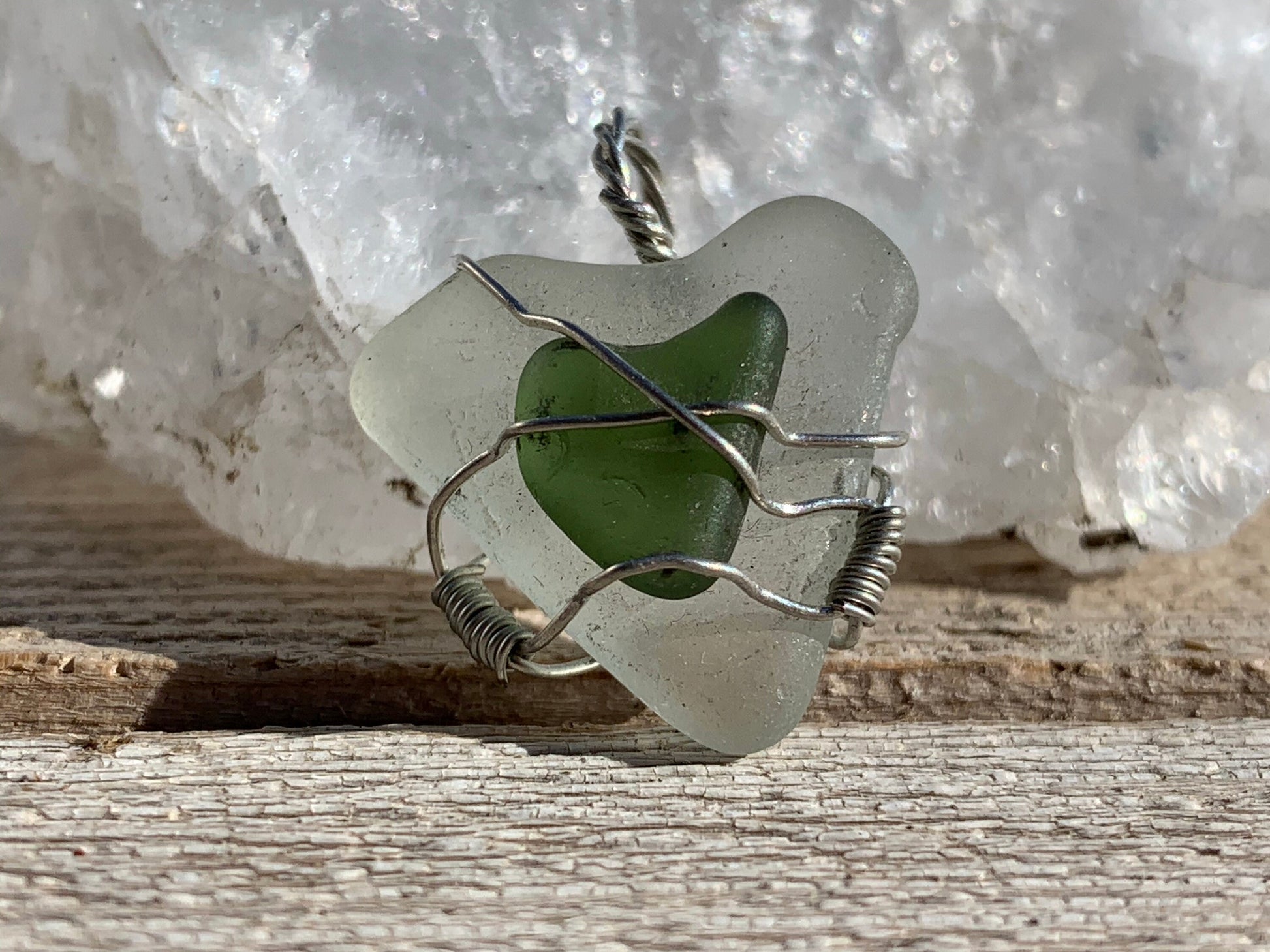 Pendant “Cross My Heart” Sea glass pendant, Heart Pendant, Gift Idea, Gender Neutral pendant, Ocean treasures, Mermaid jewelry, Wire Wrapped