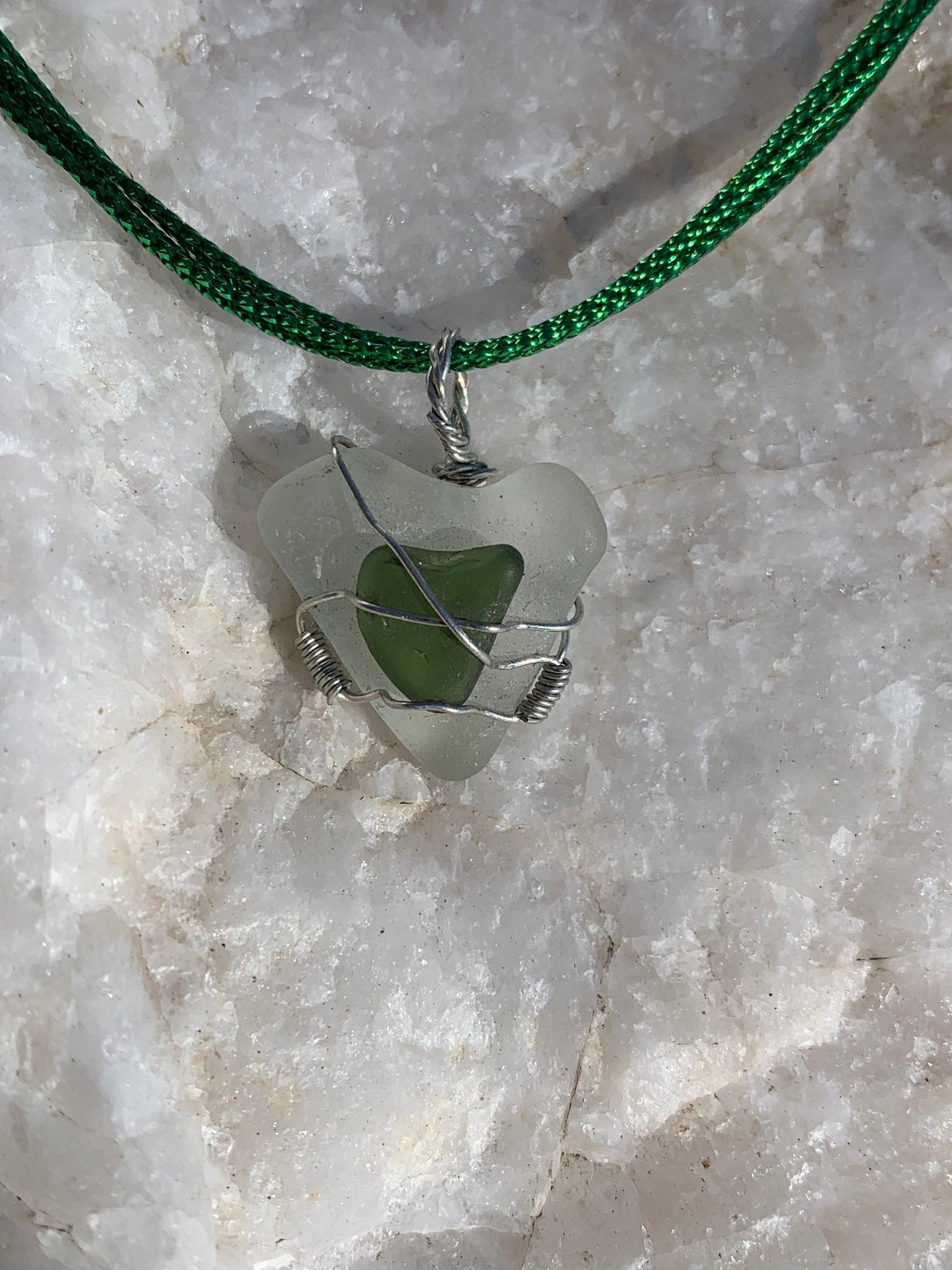 Pendant “Cross My Heart” Sea glass pendant, Heart Pendant, Gift Idea, Gender Neutral pendant, Ocean treasures, Mermaid jewelry, Wire Wrapped