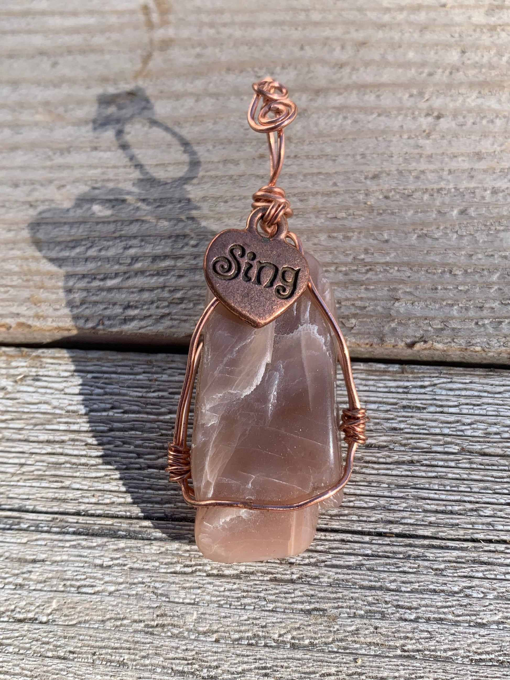 Pendant "Sing" Red Moonstone, Copper Heart charm, Copper wire, Self-love, Music Lover, Gender Neutral pendant, Gift idea, festival jewelry