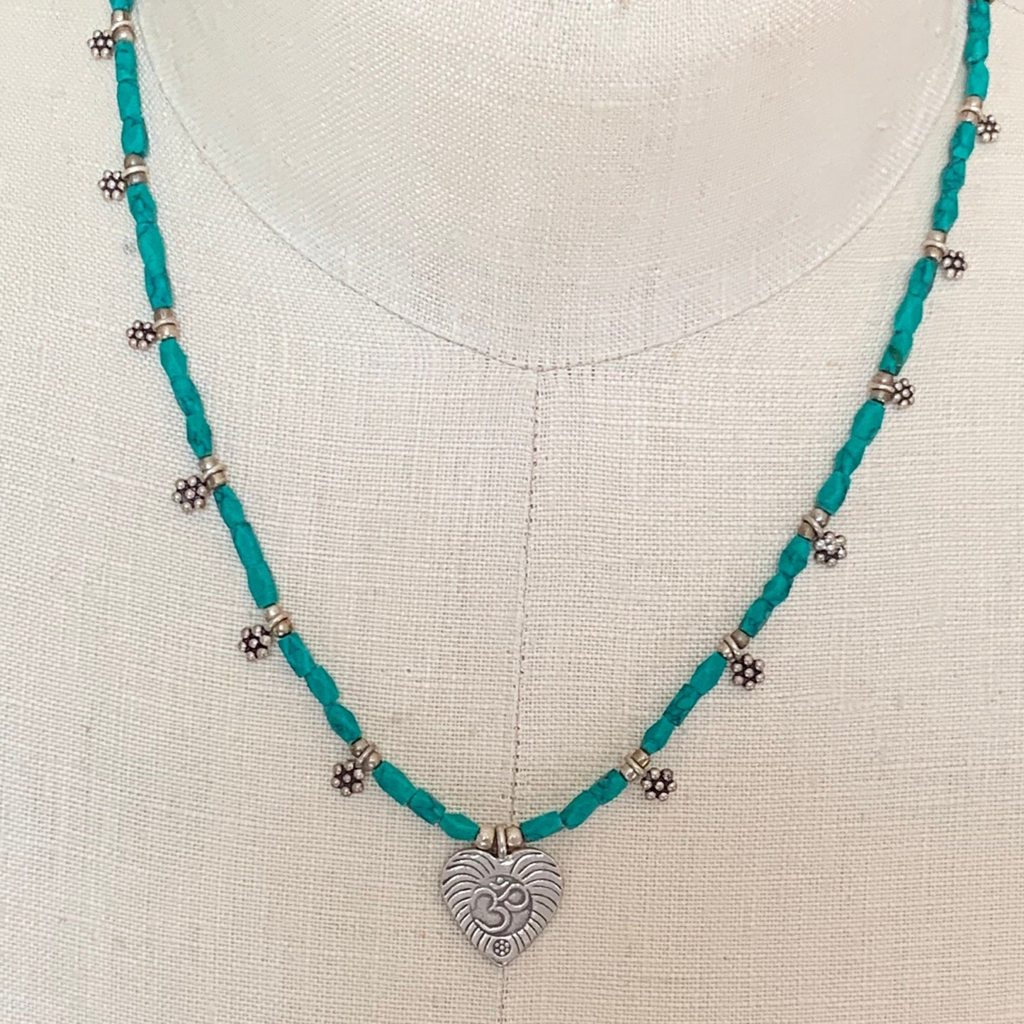 necklace "Balanced Heart" Fine Silver Ohm Heart, Hill Tribe Silver Heart, Malachite necklace, Heart chakra, Gift Idea, Self Love, Reiki