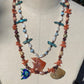 Ocean necklace "Tropical Reef" Carnelian Fish, Enameled Fish, Jasper Shell, Vintage Coral, Freshwater Pearls, Gift idea, Mermaid jewelry