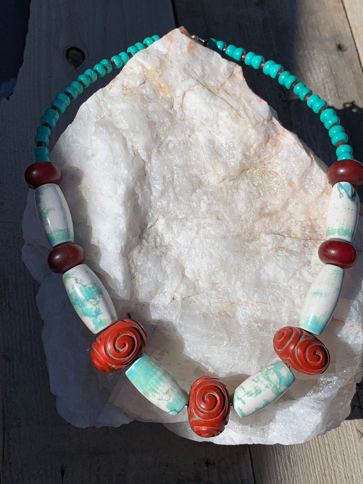 necklace "Mystery" Statement piece, Carved beads, Gender Neutral Jewelry, Large stone necklace, Reiki charged, Gift idea