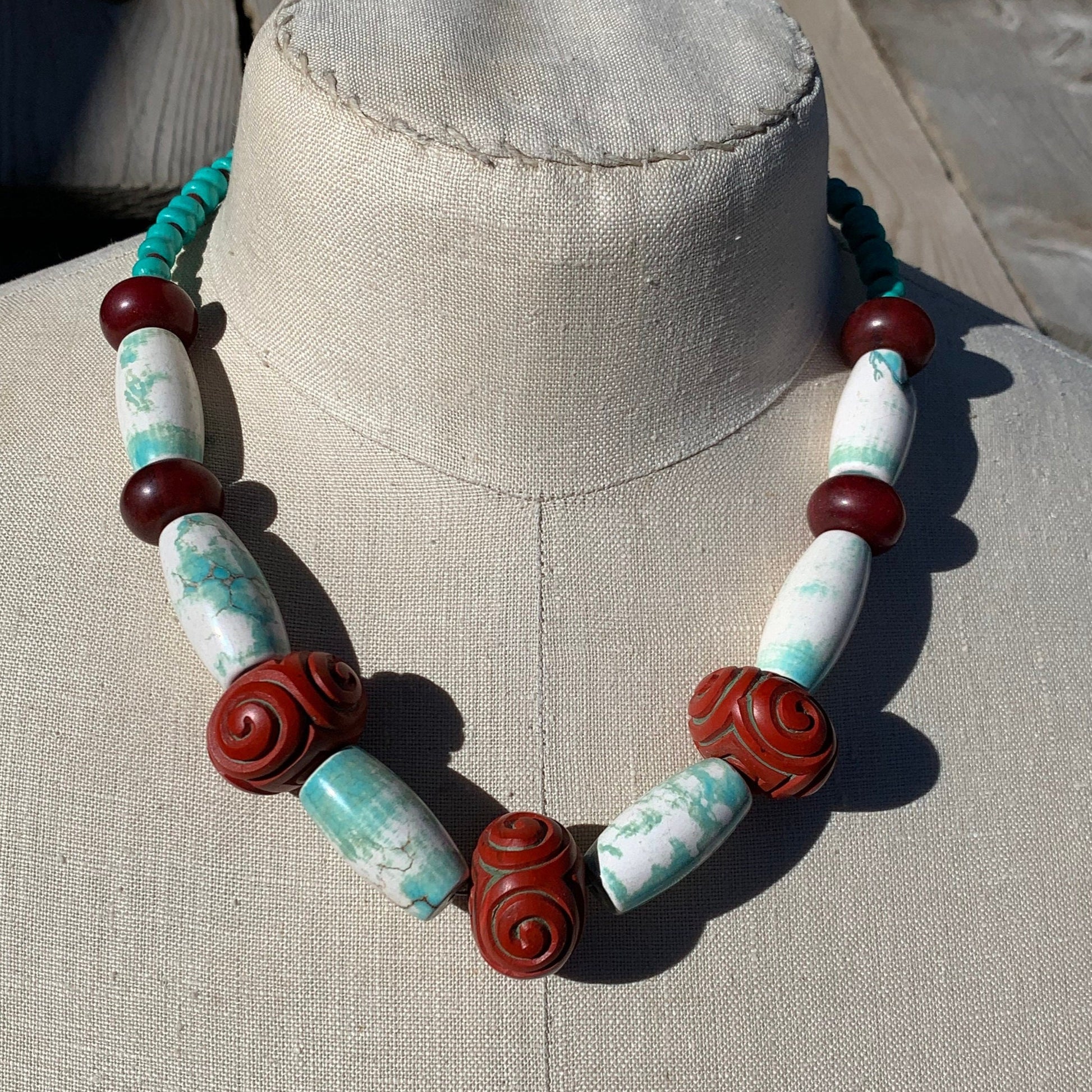 necklace "Mystery" Statement piece, Carved beads, Gender Neutral Jewelry, Large stone necklace, Reiki charged, Gift idea