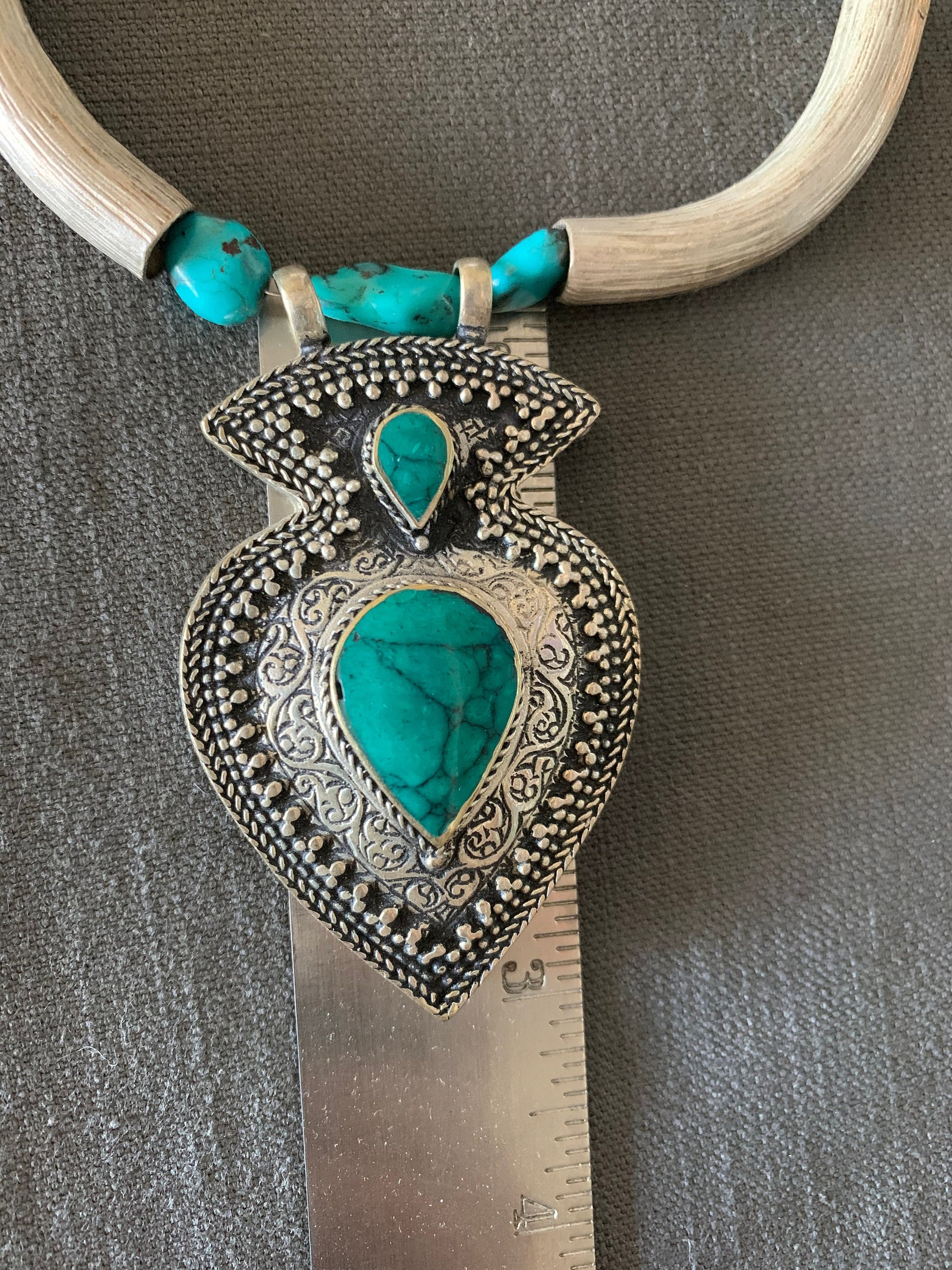 necklace "Oriental Turquoise" Kuchi pendant, Fine Silver, Tibetan turquoise, Bali Sterling beads, Statement piece, Gender Neutral, Gift idea