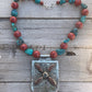 necklace "Four Directions" Antique Coral & Turquoise pendant, Statement Necklace, Vintage Coral, Turquoise, Reiki charged, Gift idea