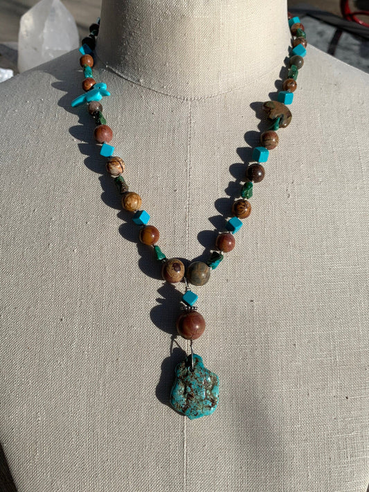 necklace "Desert Summer" Kingman Turquoise & Jasper pendant, Turquoise, Jasper, Animal Fetish, Gift idea, Wild West jewelry, Gender Neutral