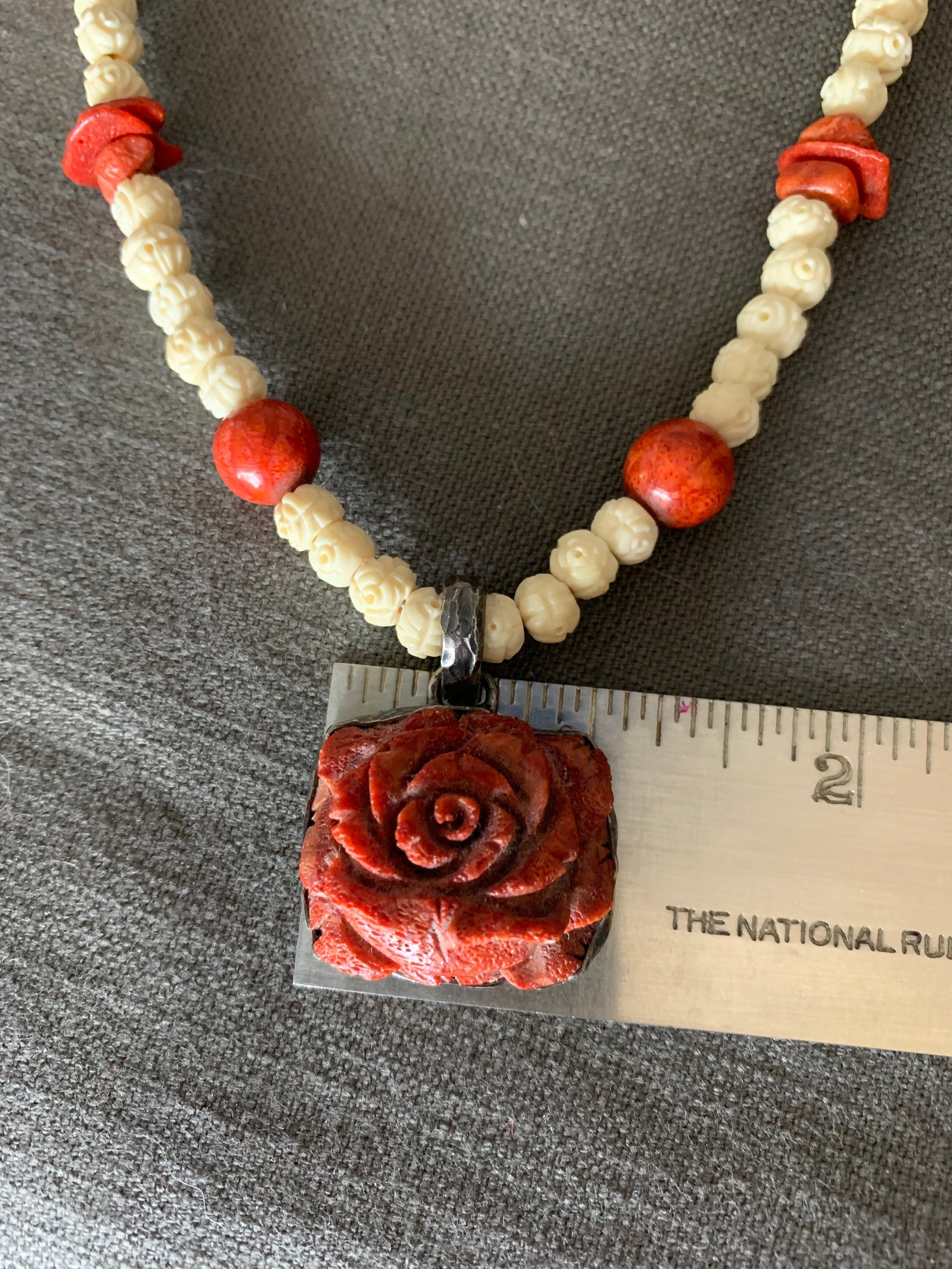 Necklace “Spring Rose” Vintage Carved Coral Rose pendant, Vintage carved bone Rose beads, Vintage Coral Beads, Gift idea, Spring line