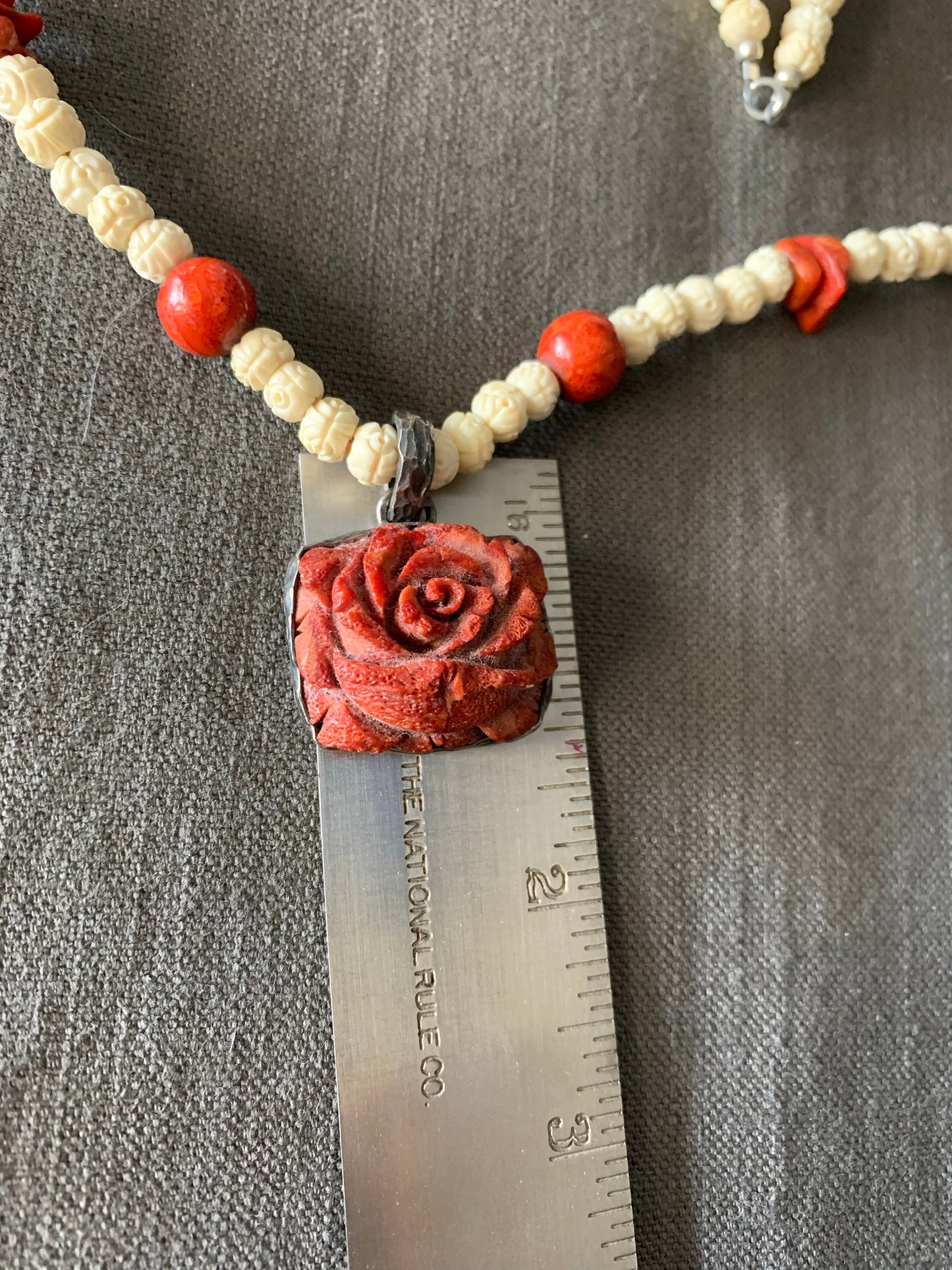 Necklace “Spring Rose” Vintage Carved Coral Rose pendant, Vintage carved bone Rose beads, Vintage Coral Beads, Gift idea, Spring line