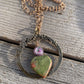 Pendant “Spring Heart” Hand Cast Bronze Floral Charm Holder, Unakite Heart, Lampwork Floral Bead, Spring Line, Gift idea, Gender Neutral