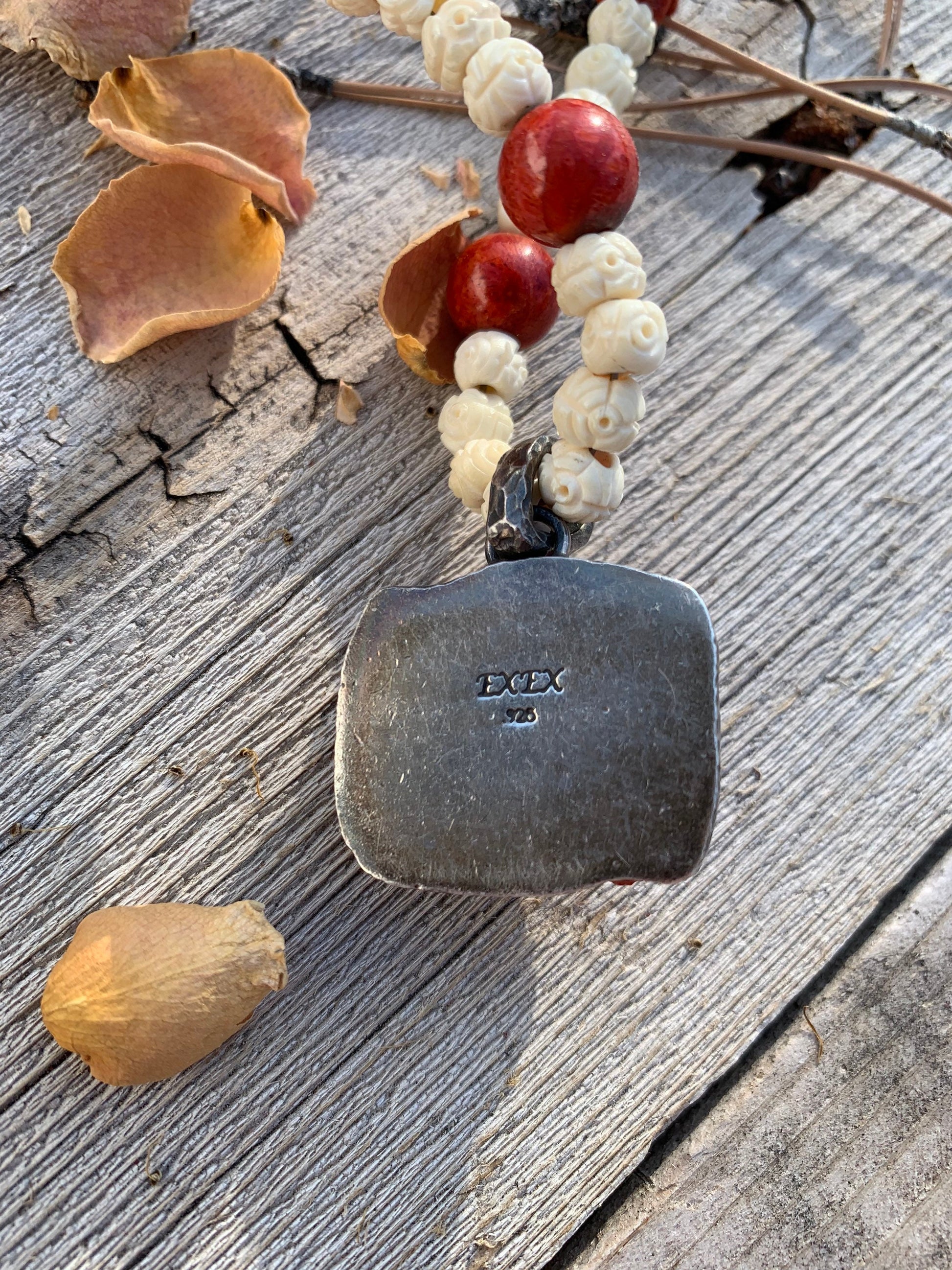 Necklace “Spring Rose” Vintage Carved Coral Rose pendant, Vintage carved bone Rose beads, Vintage Coral Beads, Gift idea, Spring line