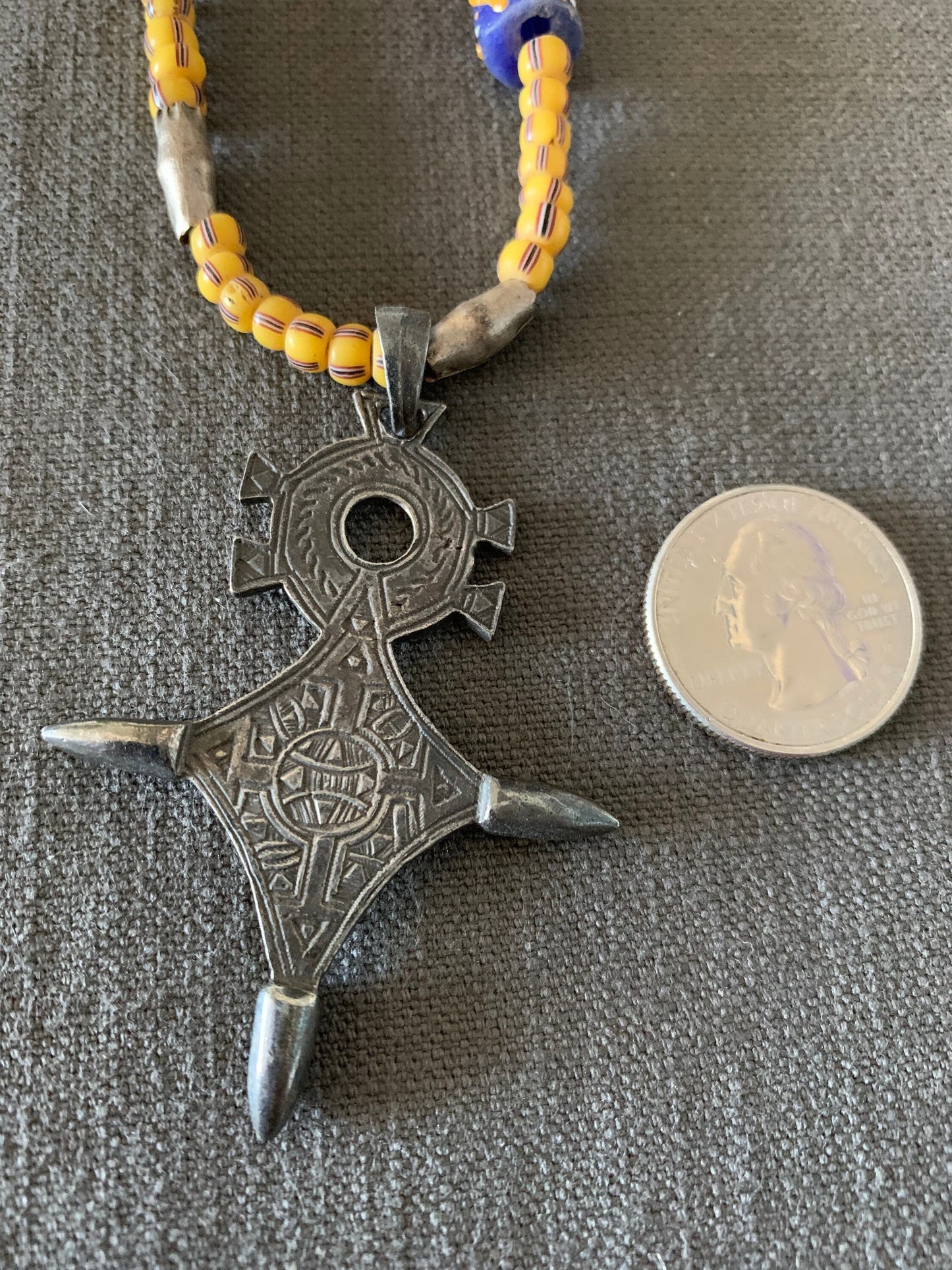 necklace "All Over Africa" Tuareg Cross, African Trade Beads, Krobo Beads, Sun Baule Brass beads, Gift Idea, Gender Neutral necklace