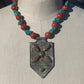 necklace "Four Directions" Antique Coral & Turquoise pendant, Statement Necklace, Vintage Coral, Turquoise, Reiki charged, Gift idea
