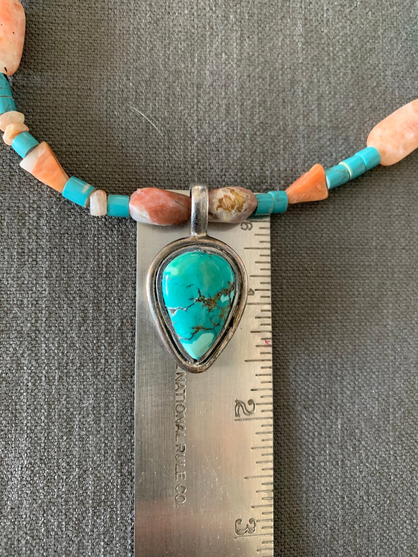 necklace "Land of Enchantment" Turquoise pendant, Sterling Zia charm, Zuni Bear fetish, Sunstone, Turquoise, New Mexico, Reiki charged