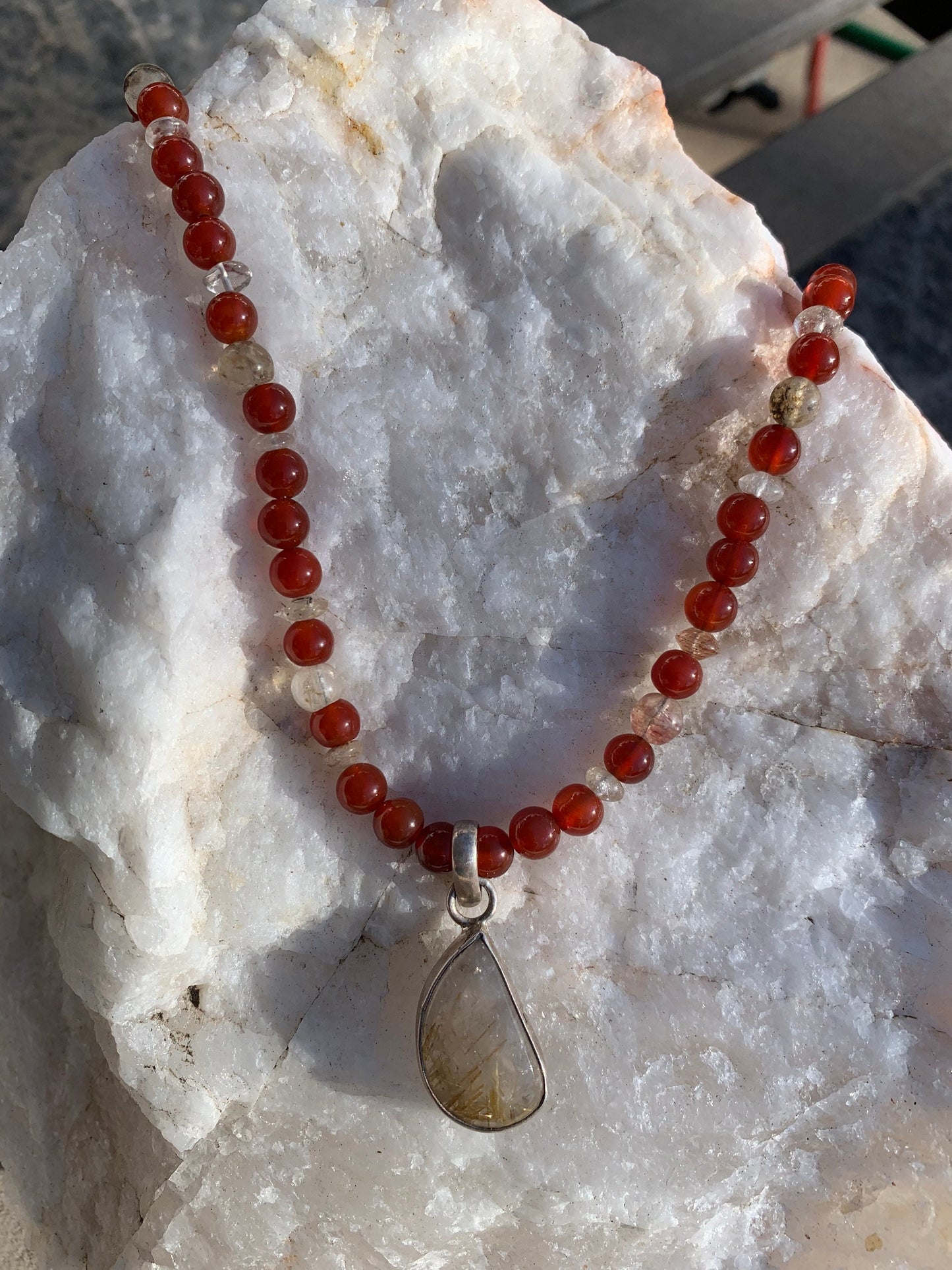 necklace "Mars" Smokey Rutilated Quartz pendant, Carnelian, Rutilated Quartz, God of War, Gender Neutral jewelry, Gift idea, Reiki charged