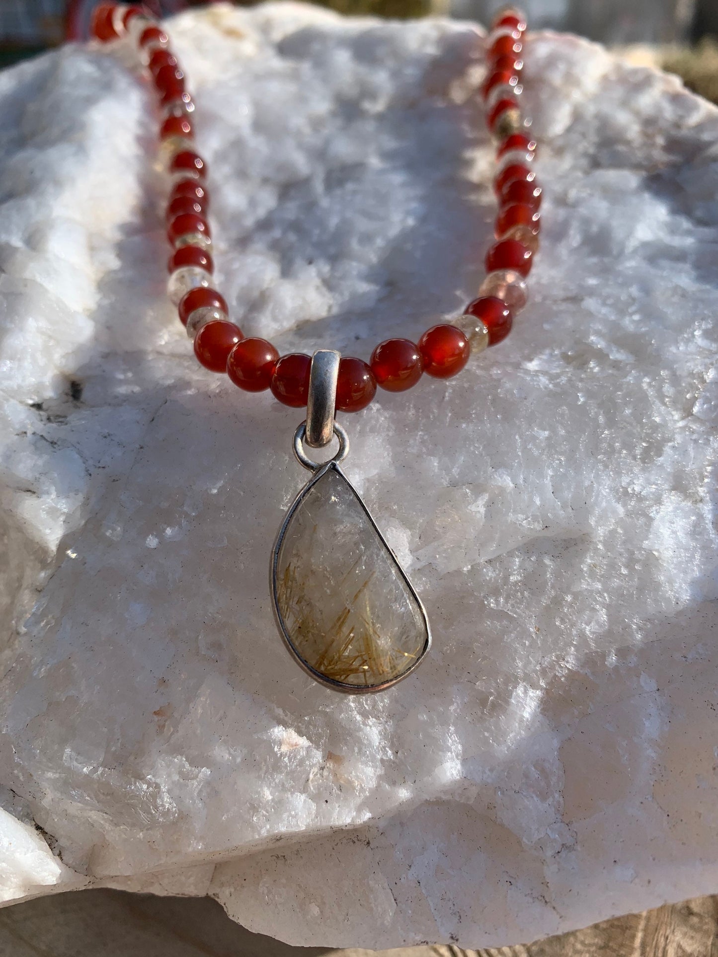 necklace "Mars" Smokey Rutilated Quartz pendant, Carnelian, Rutilated Quartz, God of War, Gender Neutral jewelry, Gift idea, Reiki charged