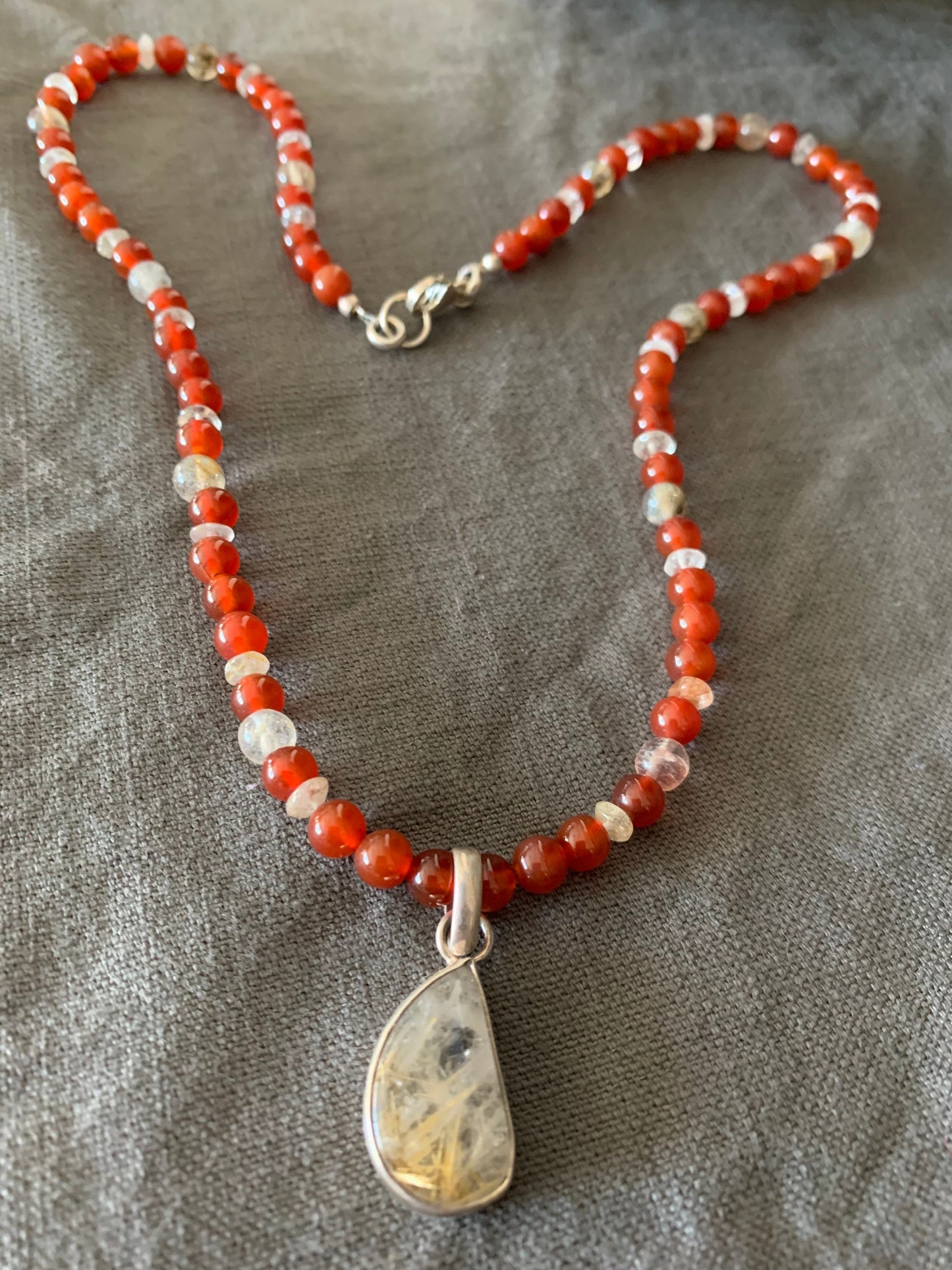 necklace "Mars" Smokey Rutilated Quartz pendant, Carnelian, Rutilated Quartz, God of War, Gender Neutral jewelry, Gift idea, Reiki charged