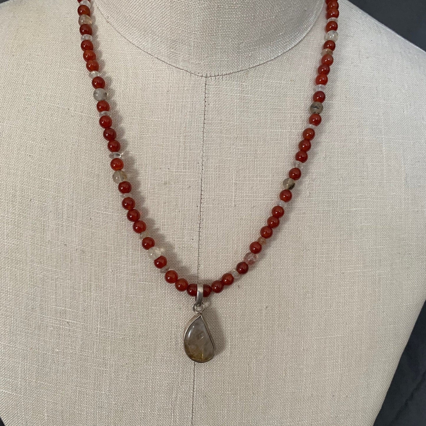 necklace "Mars" Smokey Rutilated Quartz pendant, Carnelian, Rutilated Quartz, God of War, Gender Neutral jewelry, Gift idea, Reiki charged