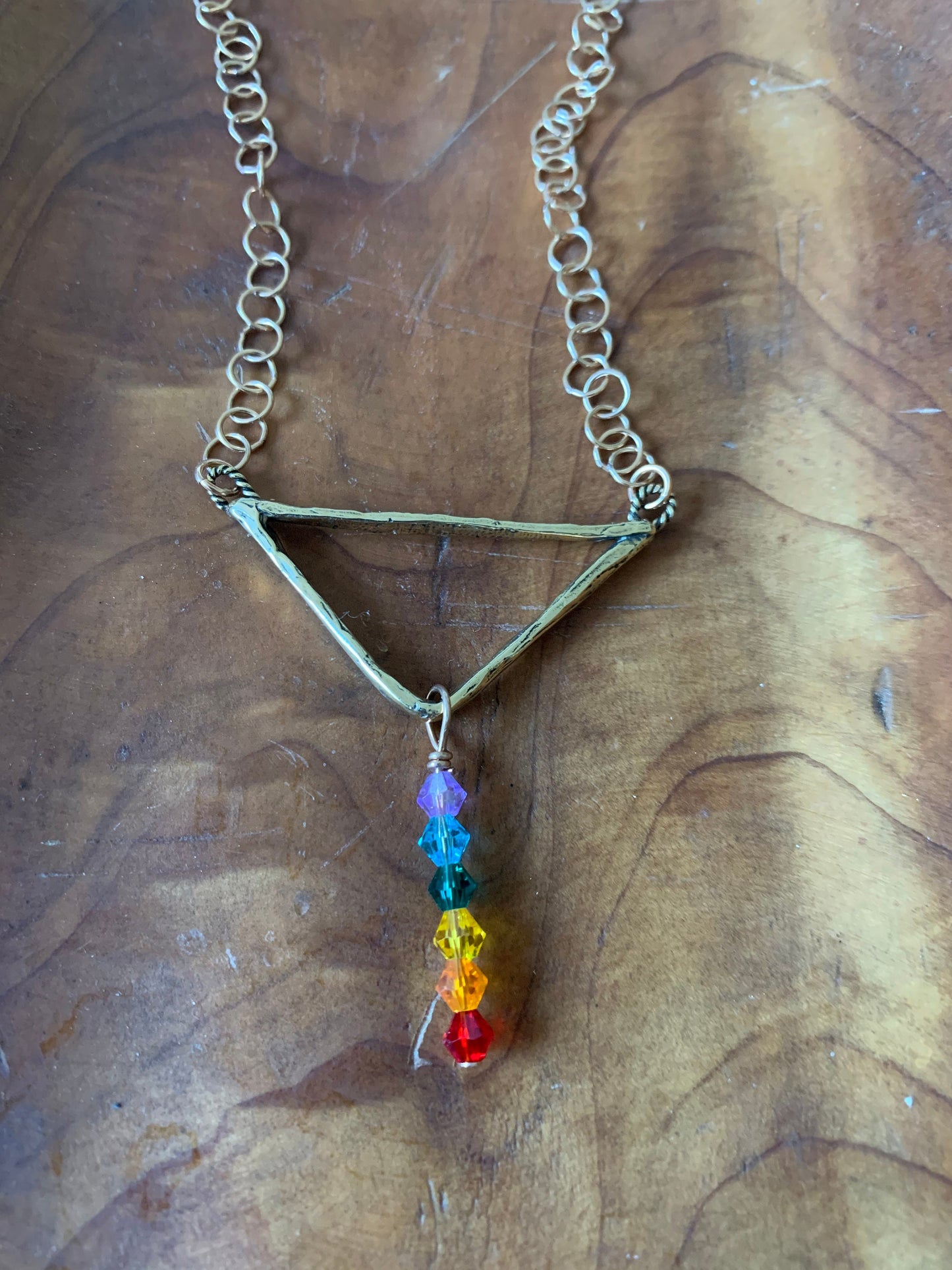 Pendant “Delta Rainbow “ Hand cast Triangle, Rainbow Glass beads, LGBTQ Pride jewelry, Ally jewelry, Rainbow Pride, Gender Neutral, Rainbows