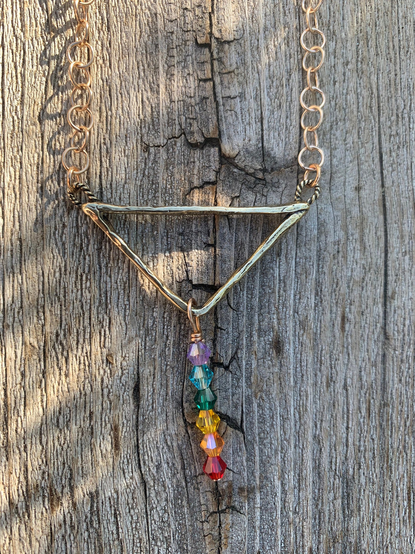 Pendant “Delta Rainbow “ Hand cast Triangle, Rainbow Glass beads, LGBTQ Pride jewelry, Ally jewelry, Rainbow Pride, Gender Neutral, Rainbows