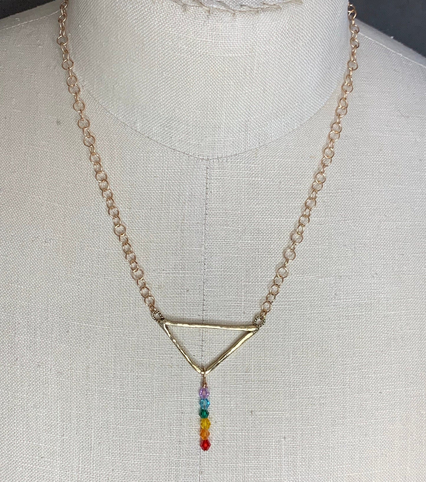 Pendant “Delta Rainbow “ Hand cast Triangle, Rainbow Glass beads, LGBTQ Pride jewelry, Ally jewelry, Rainbow Pride, Gender Neutral, Rainbows