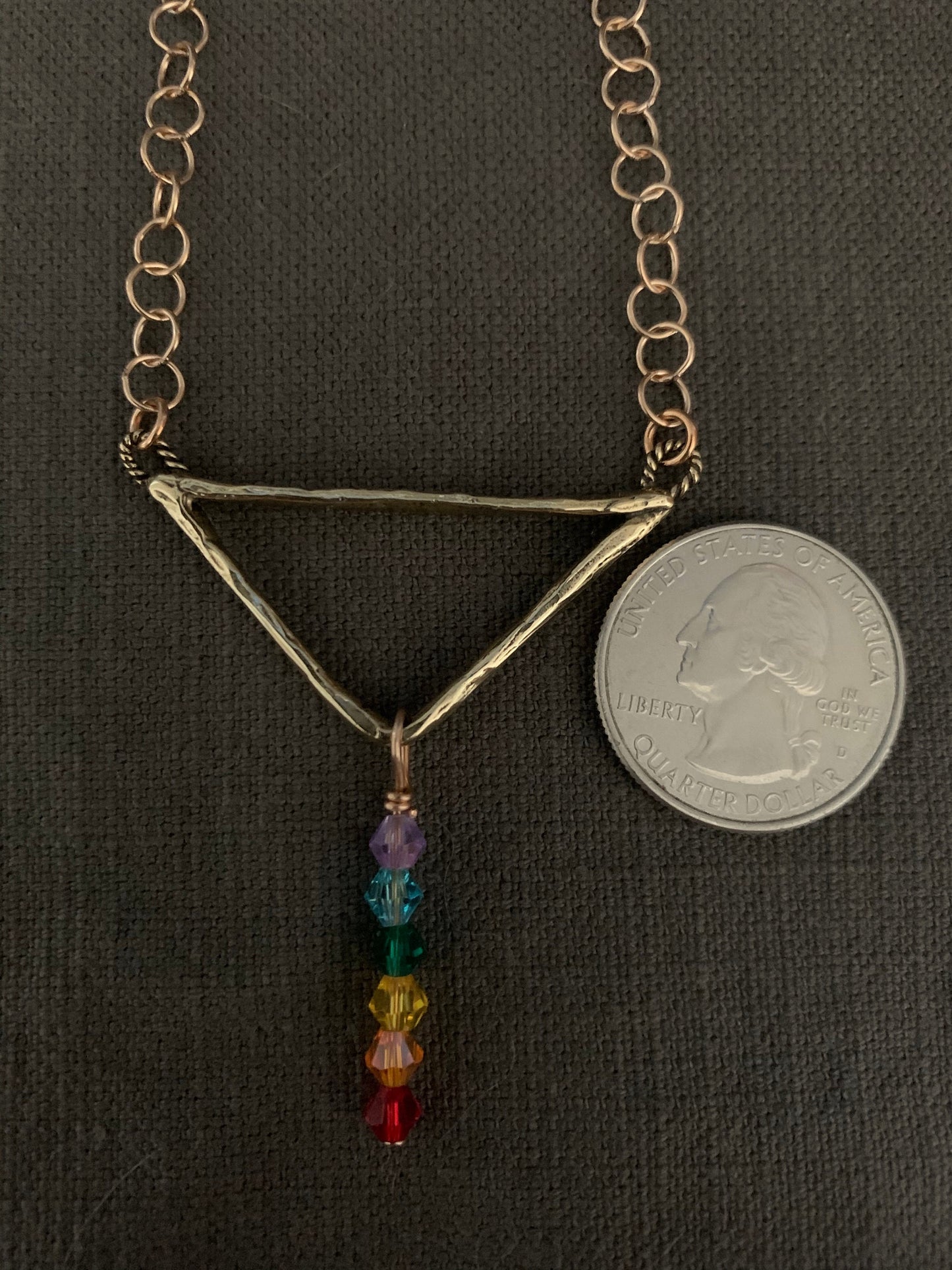 Pendant “Delta Rainbow “ Hand cast Triangle, Rainbow Glass beads, LGBTQ Pride jewelry, Ally jewelry, Rainbow Pride, Gender Neutral, Rainbows