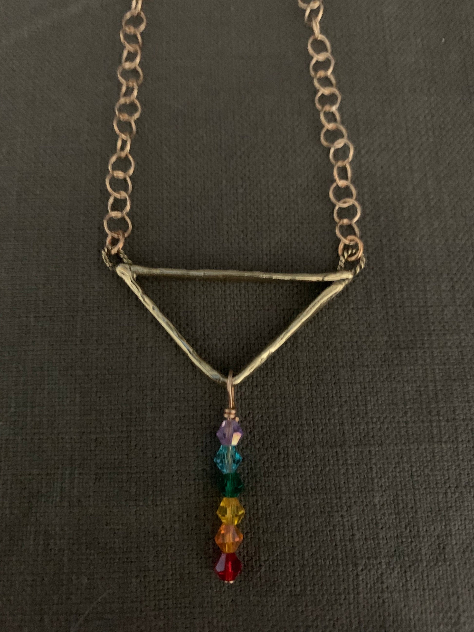 Pendant “Delta Rainbow “ Hand cast Triangle, Rainbow Glass beads, LGBTQ Pride jewelry, Ally jewelry, Rainbow Pride, Gender Neutral, Rainbows