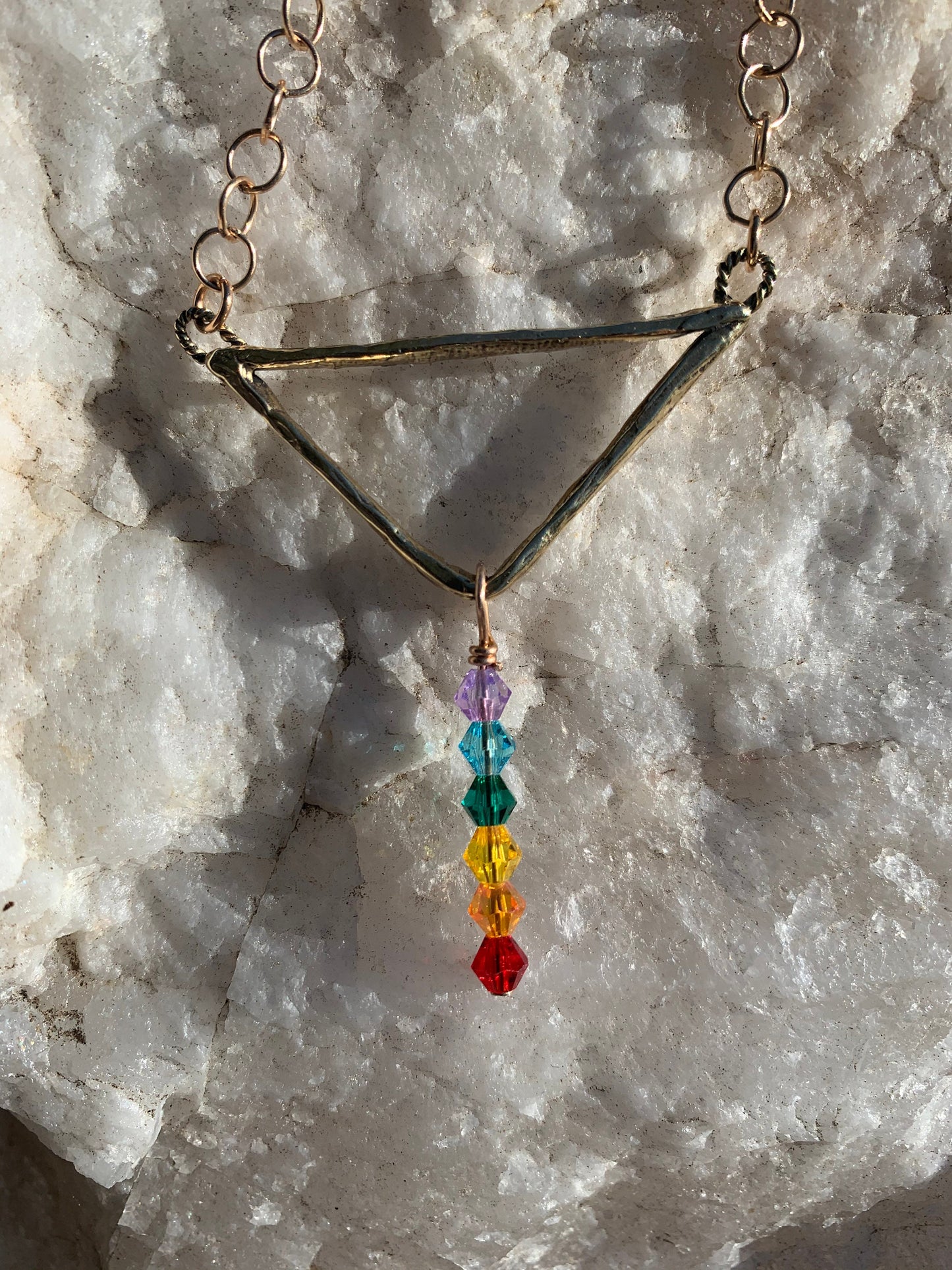 Pendant “Delta Rainbow “ Hand cast Triangle, Rainbow Glass beads, LGBTQ Pride jewelry, Ally jewelry, Rainbow Pride, Gender Neutral, Rainbows