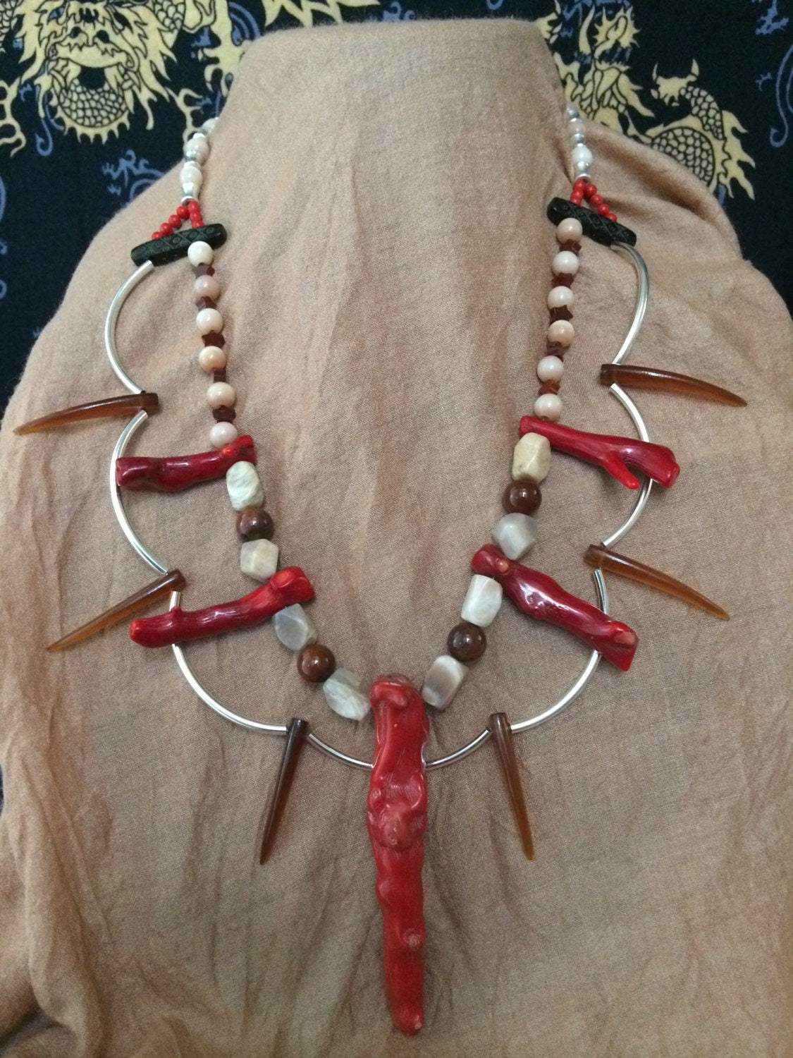 necklace "Pele" Fire coral, Peach moonstone, Carnelian, Statement necklace, Volcano Goddess, Reiki charged, Ocean Jewelry, Gender Neutral