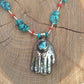 necklace "Hand Held High" Nepal Hamsa, Tibetan turquoise, Red Coral, Hand of God, Hand of Fatima, Gift idea, Gender Neutral jewelry, Reiki