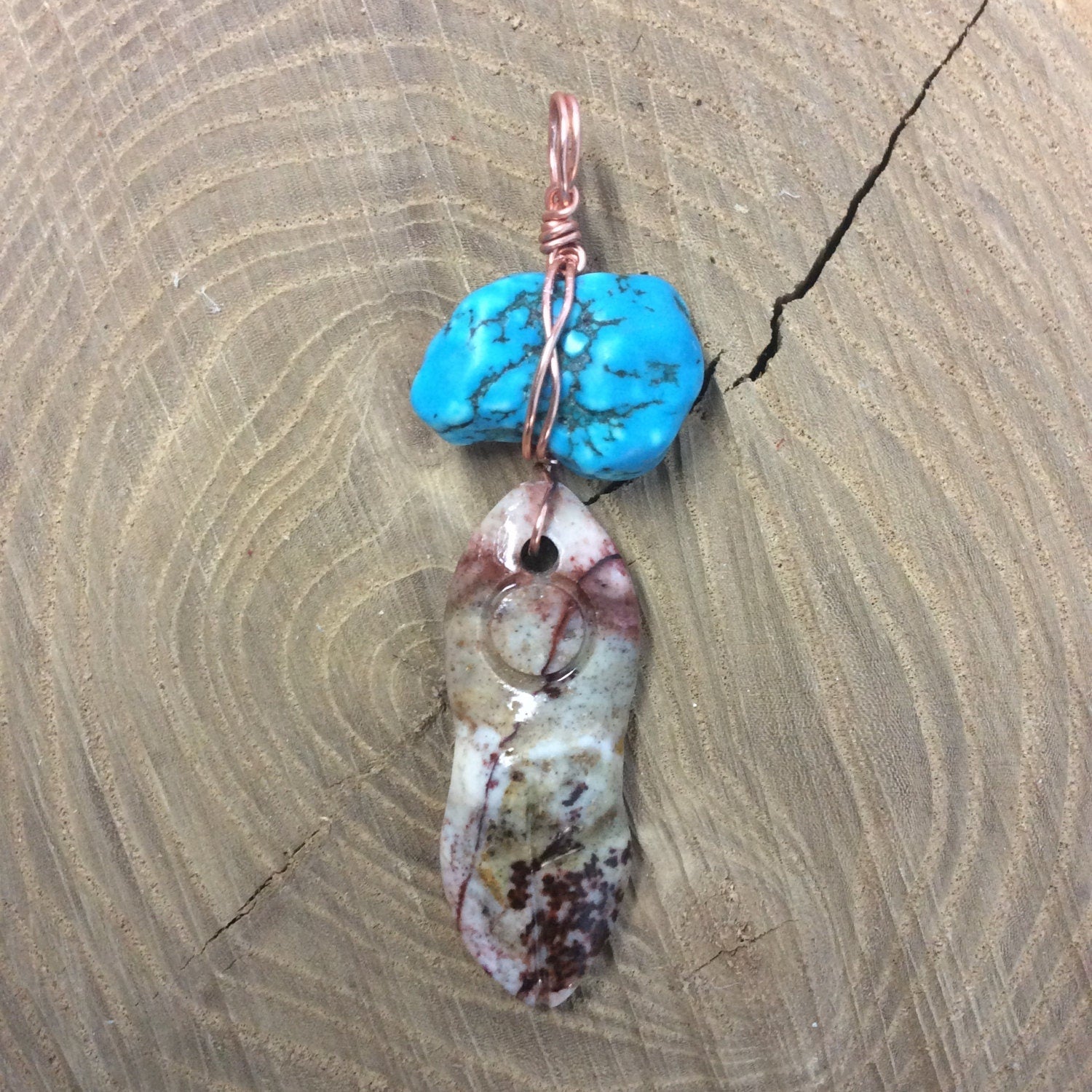 pendant "Mother Sky" Goddess jewelry, carved stone Goddess, Turquoise nugget, copper wire, Pagan jewelry, Nut, Sky Goddess, gender neutral