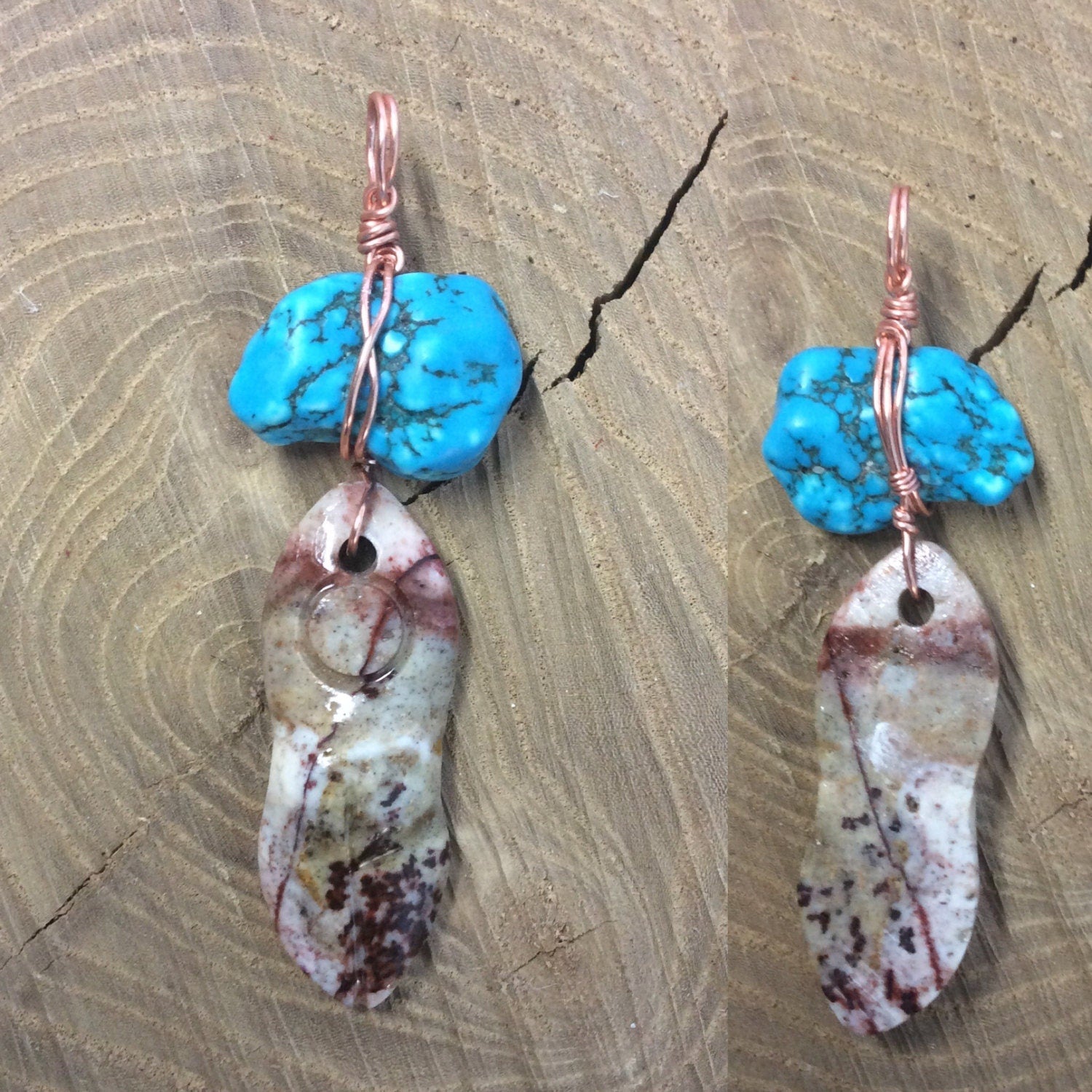 pendant "Mother Sky" Goddess jewelry, carved stone Goddess, Turquoise nugget, copper wire, Pagan jewelry, Nut, Sky Goddess, gender neutral