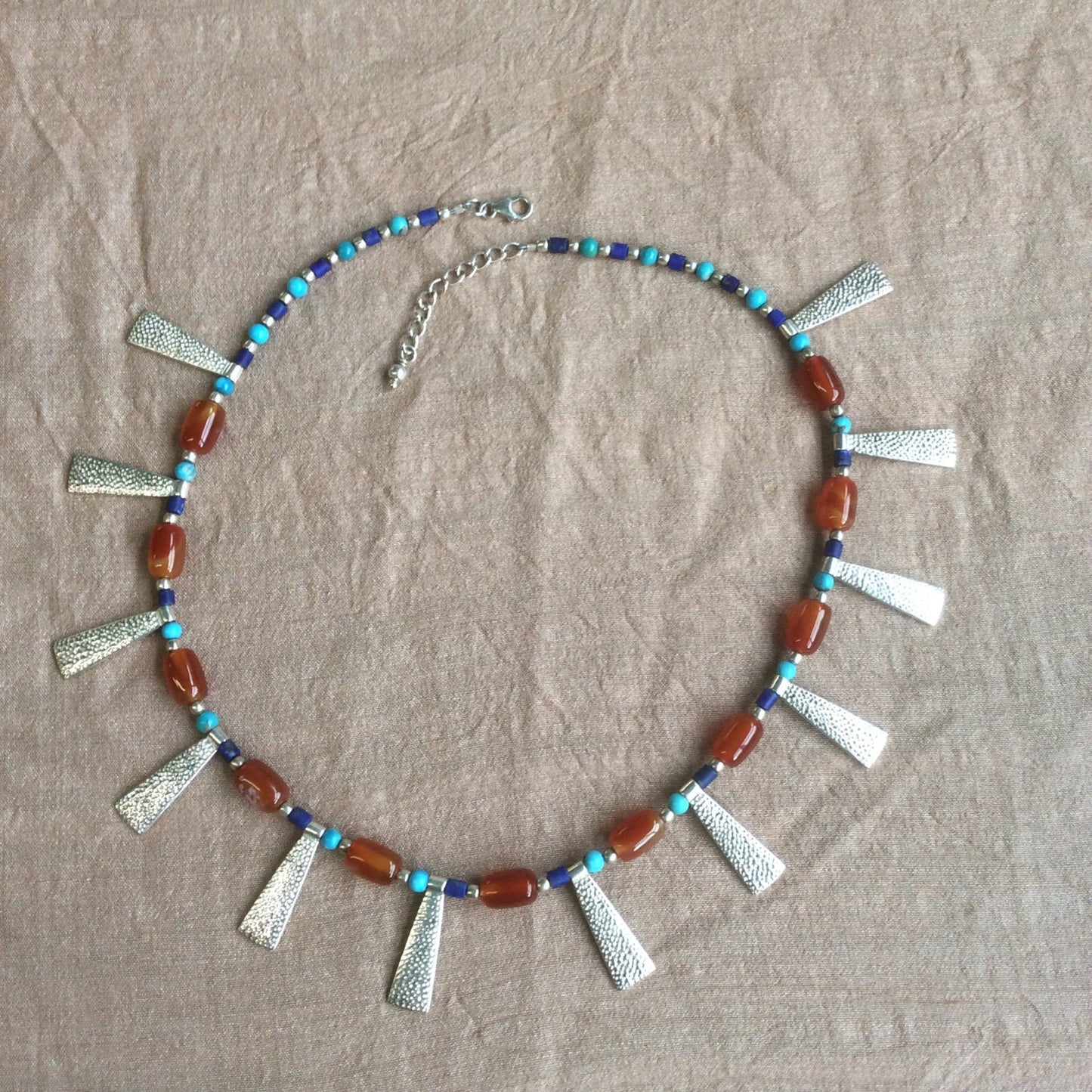 necklace "Broad Collar" Broad Collar style, Afghan lapis, Carnelian, Turquoise, Gender Neutral, Statement piece, Bib necklace, Reiki charged